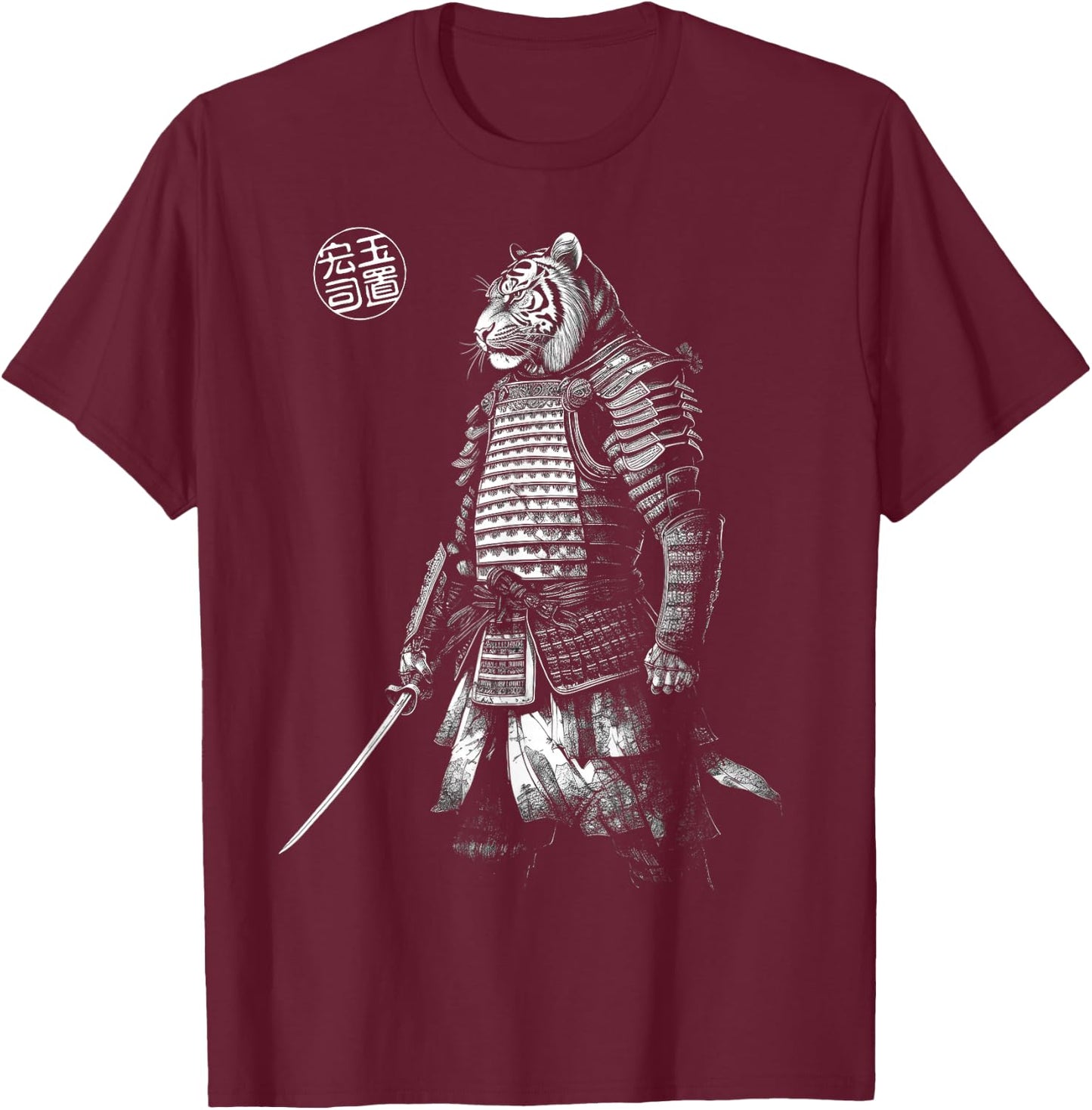 Japanese Aesthetics Tiger Samurai Beast Graphic T-Shirt - T-Shirt | Maroon