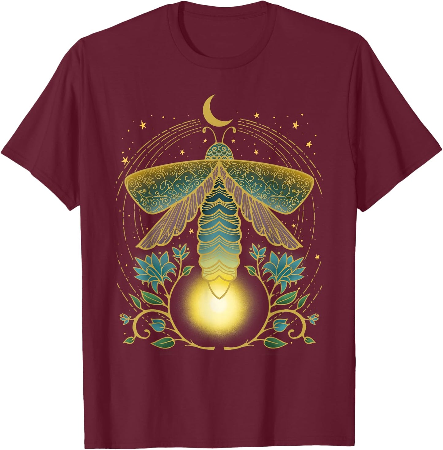 Firefly, Magical Lunar Mystical Design for Nature Lovers T-Shirt - T-Shirt | Maroon