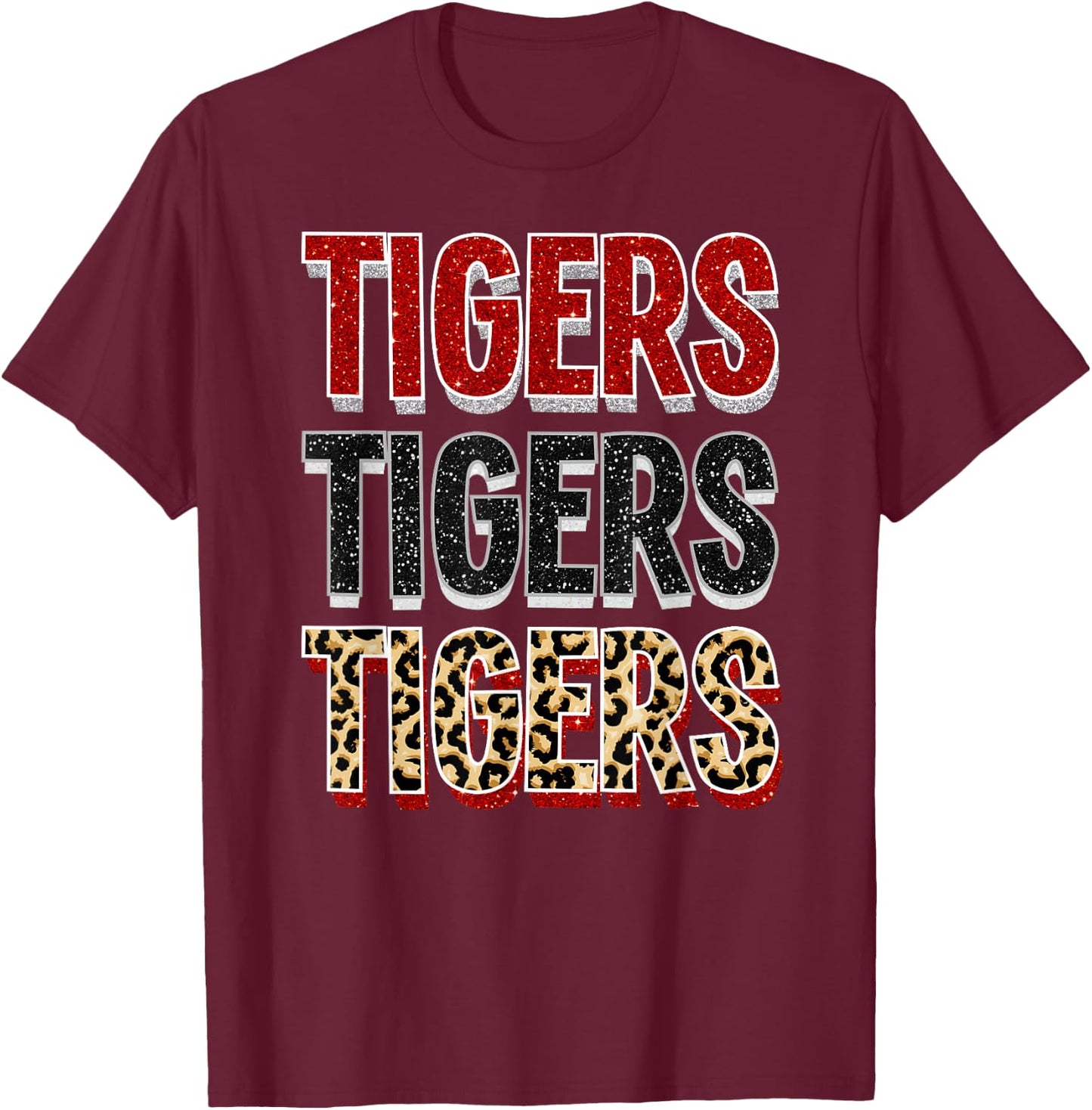 Tigers Repeating School Spirit Red Black T-Shirt - T-Shirt | Maroon