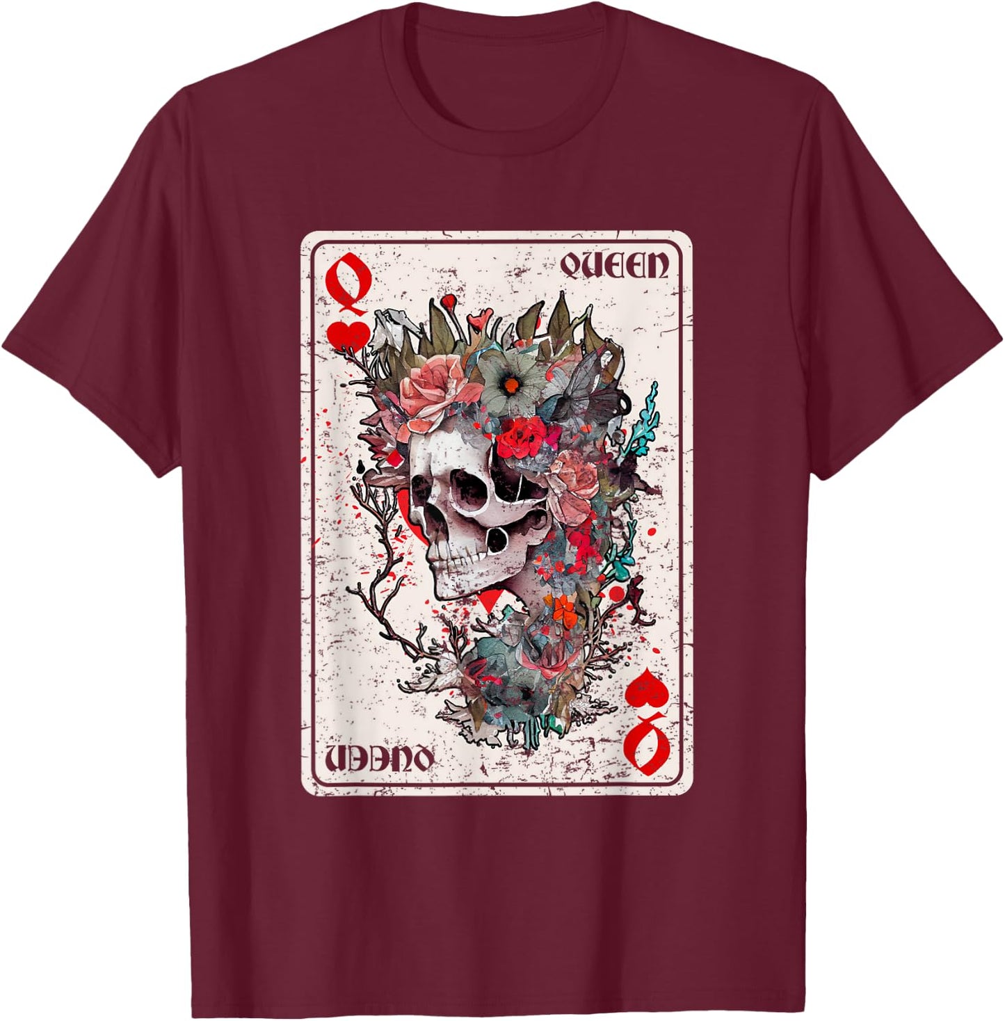 Queen of Hearts Card Game Horror Heart Queen Gothic T-Shirt - T-Shirt | Maroon