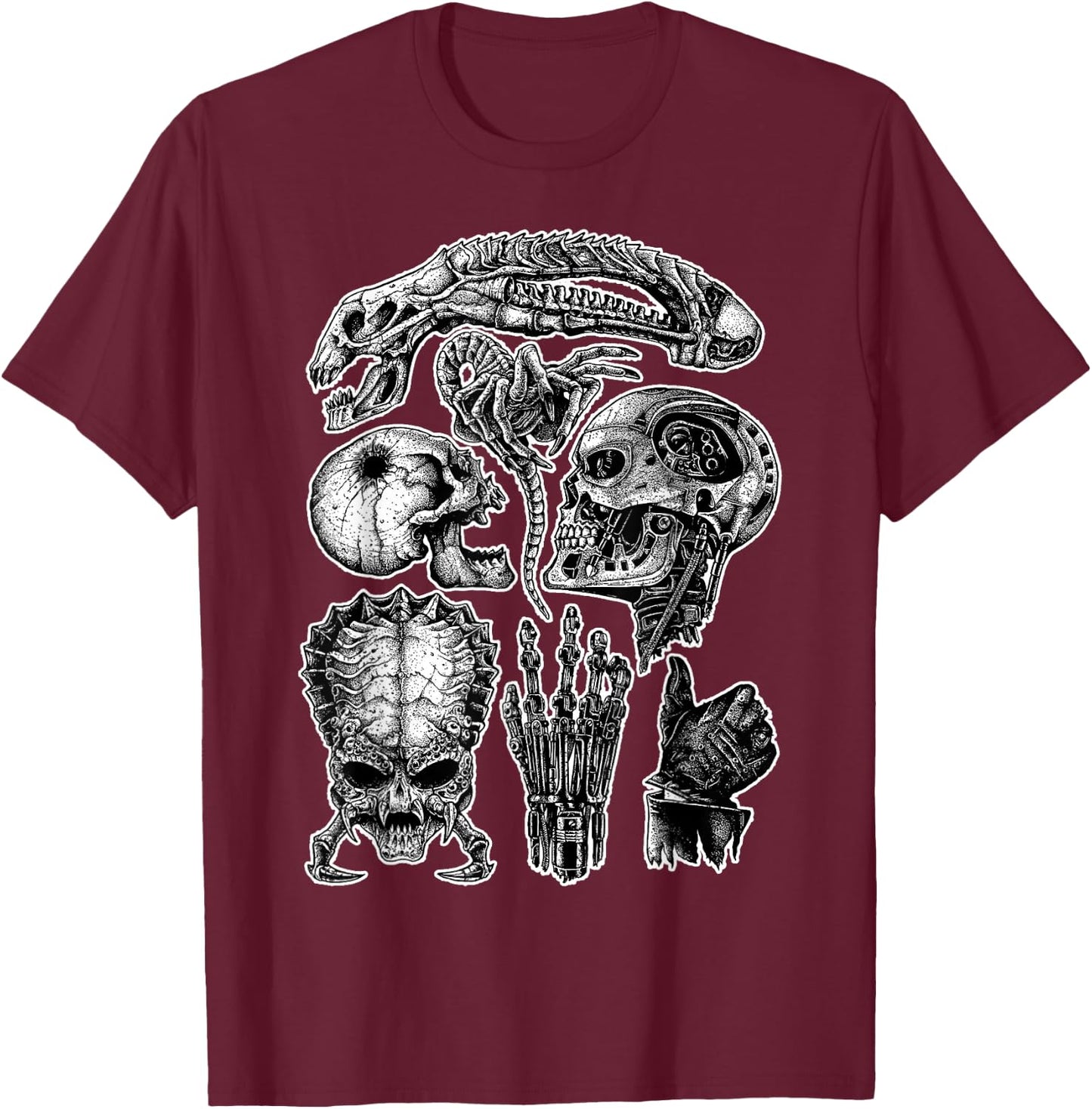 Monster's Skulls Gore Dark Spooky Skulls Horror Halloween T-Shirt - T-Shirt | Maroon