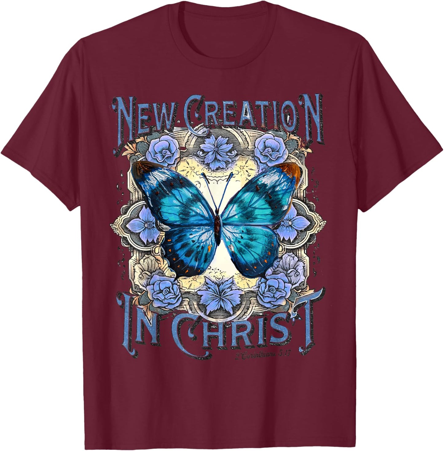 Boho Christian Jesus, Butterfly New Creation In Christ T-Shirt - T-Shirt | Maroon