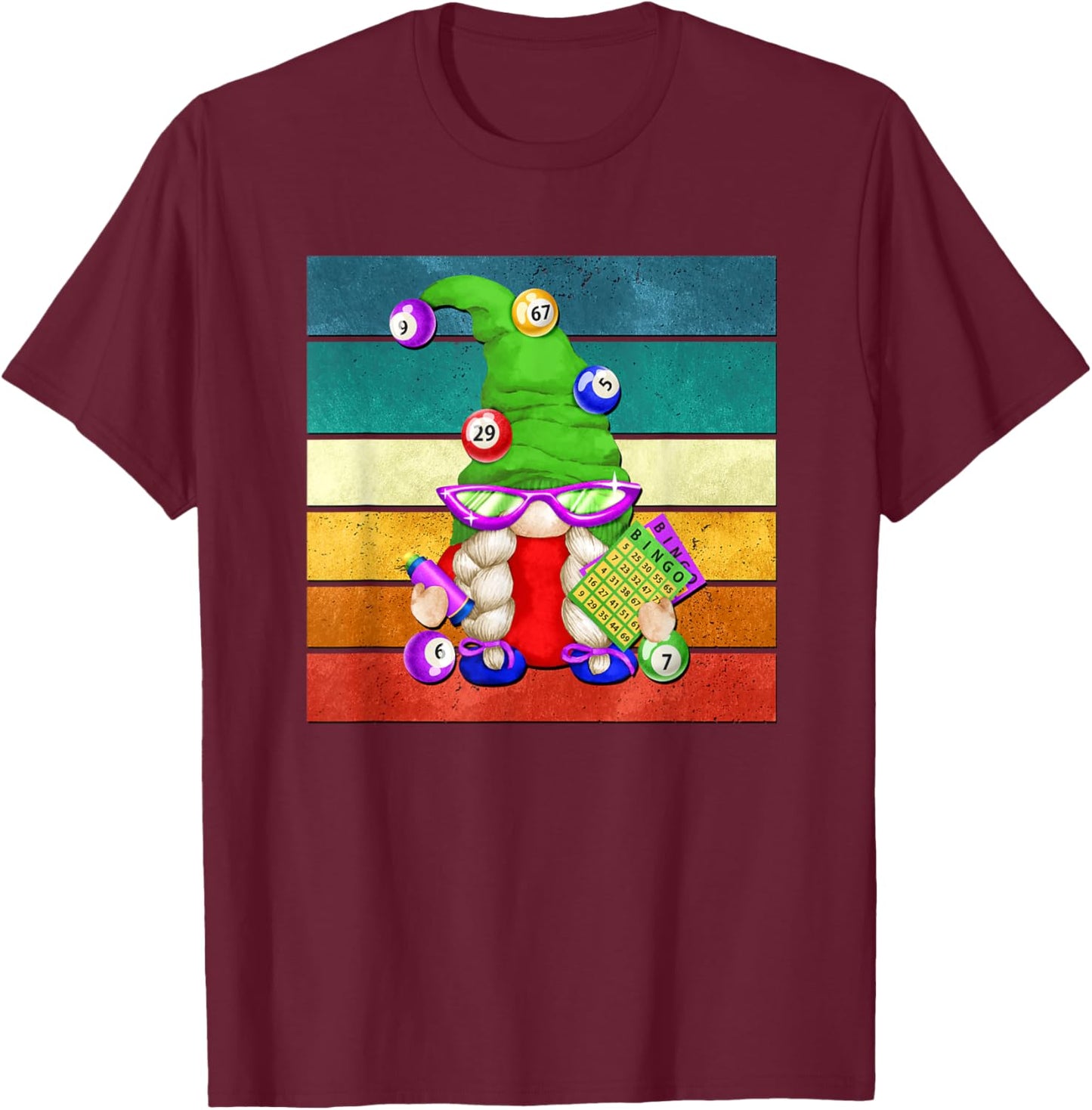 Vintage Grandma Bingo Gnome Graphic Bingo Night T-Shirt - T-Shirt | Maroon