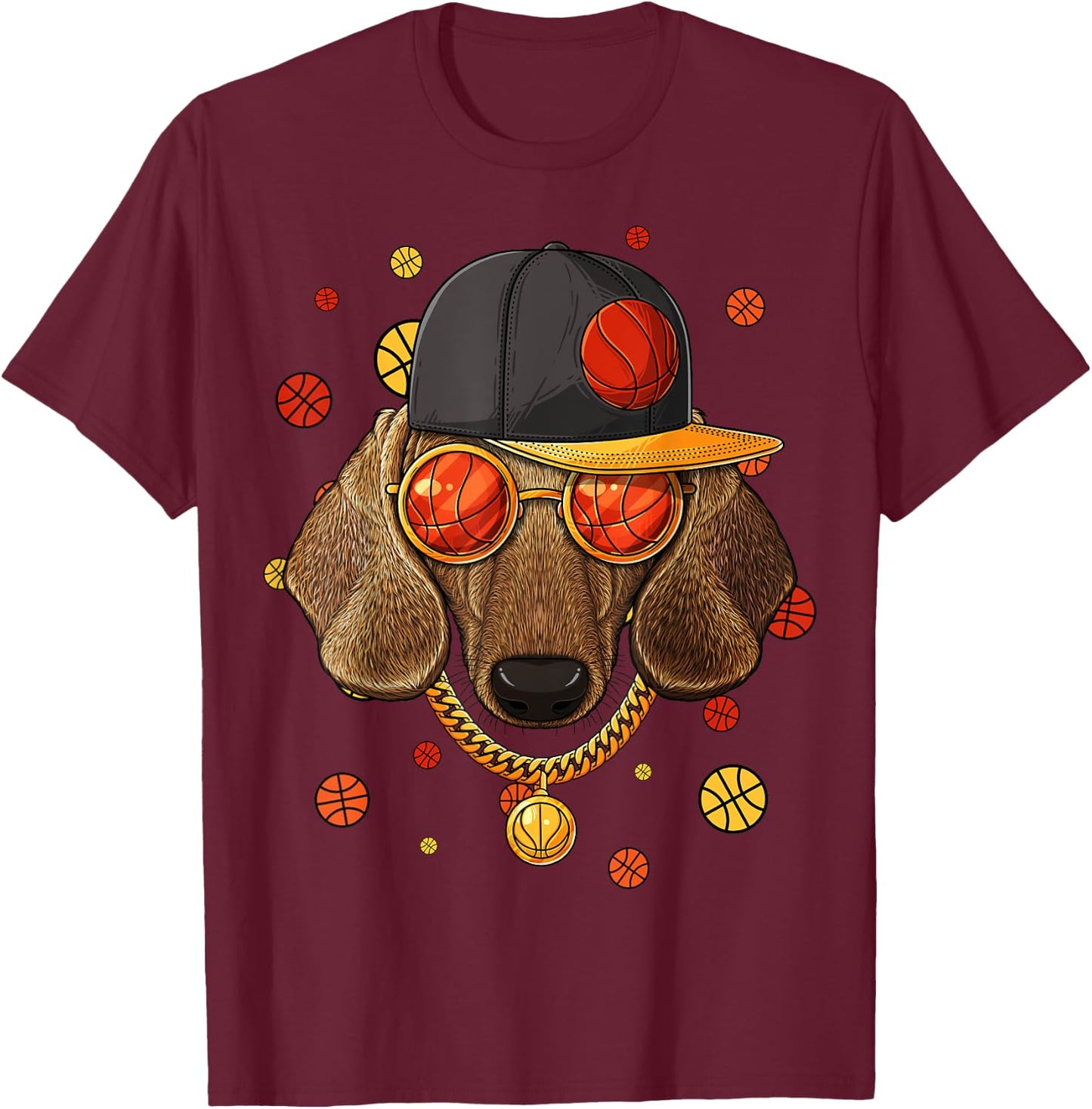 Dachshund Basketball Dog Bball Player Coach Sports Baller Women Girls Kids T-Shirt - T-Shirt | Maroon