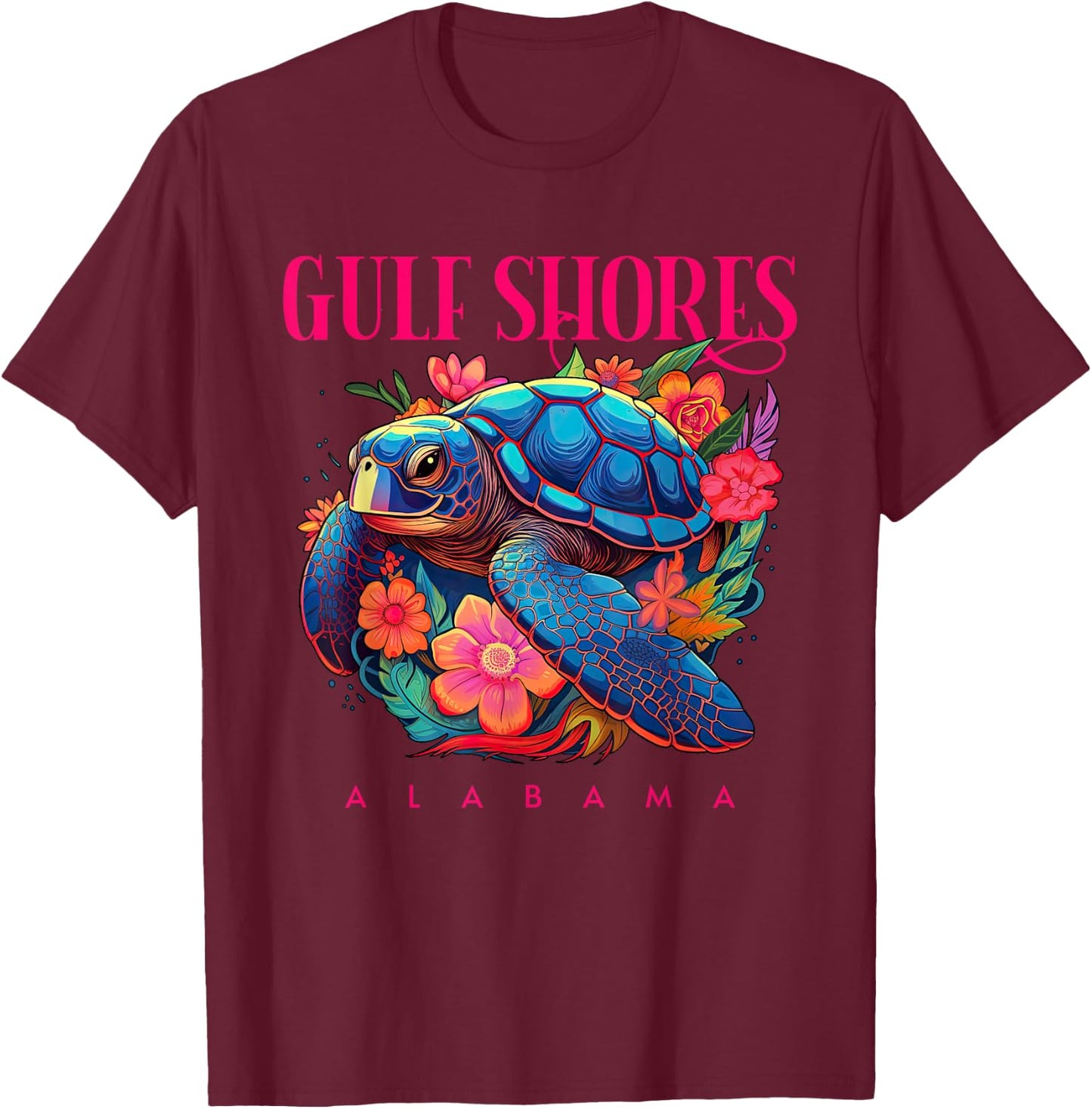 Gulf Shores Alabama Floral Beach Turtle Souvenir T-Shirt - T-Shirt | Maroon