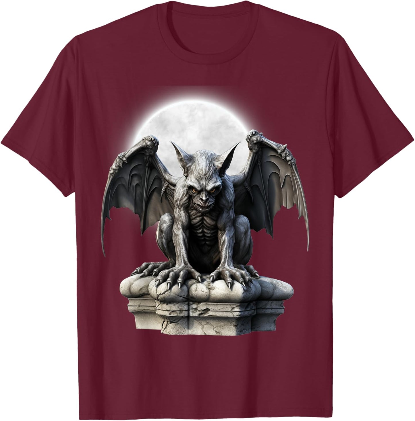 Gothic Winged Gargoyle Goth Fantasy Moon Halloween T-Shirt - T-Shirt | Maroon