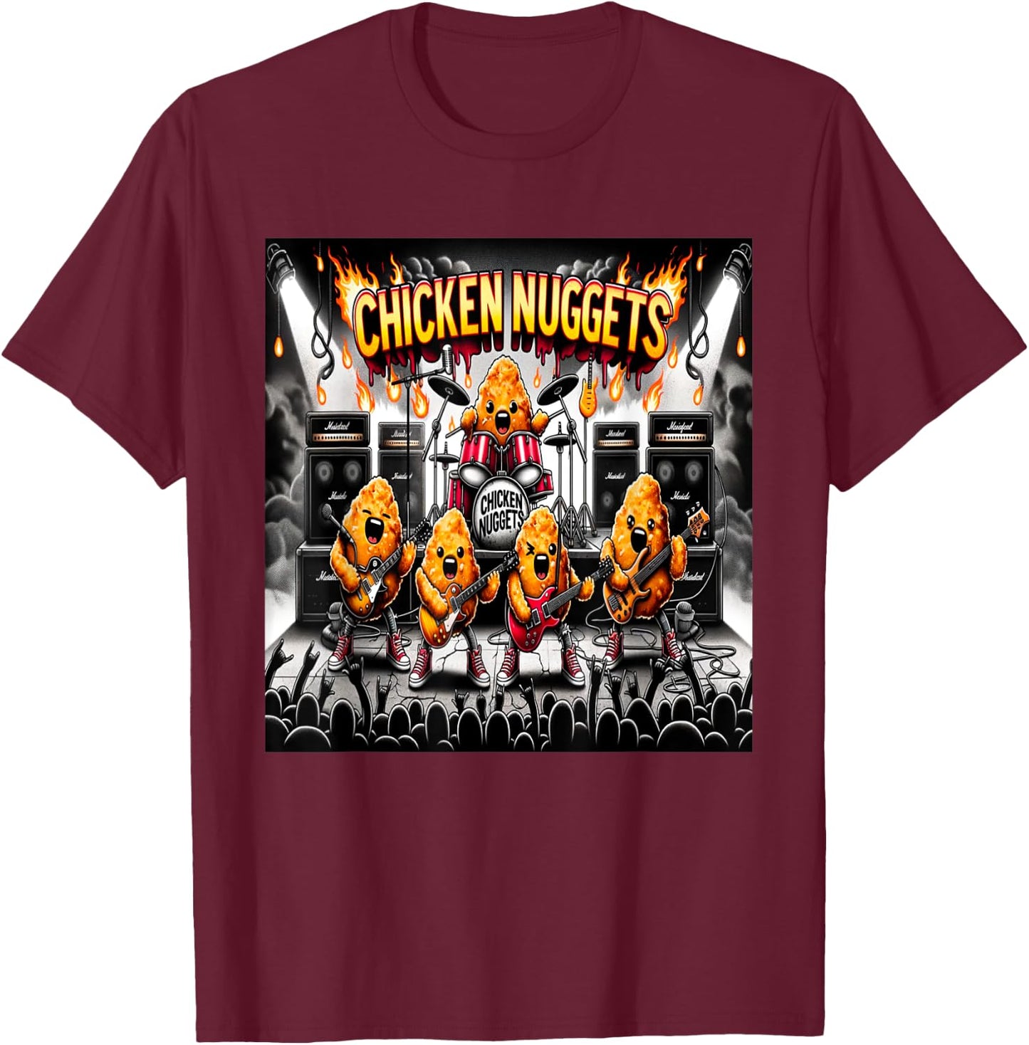Chicken Nuggets Heavy Metal World Tour T-Shirt - T-Shirt | Maroon