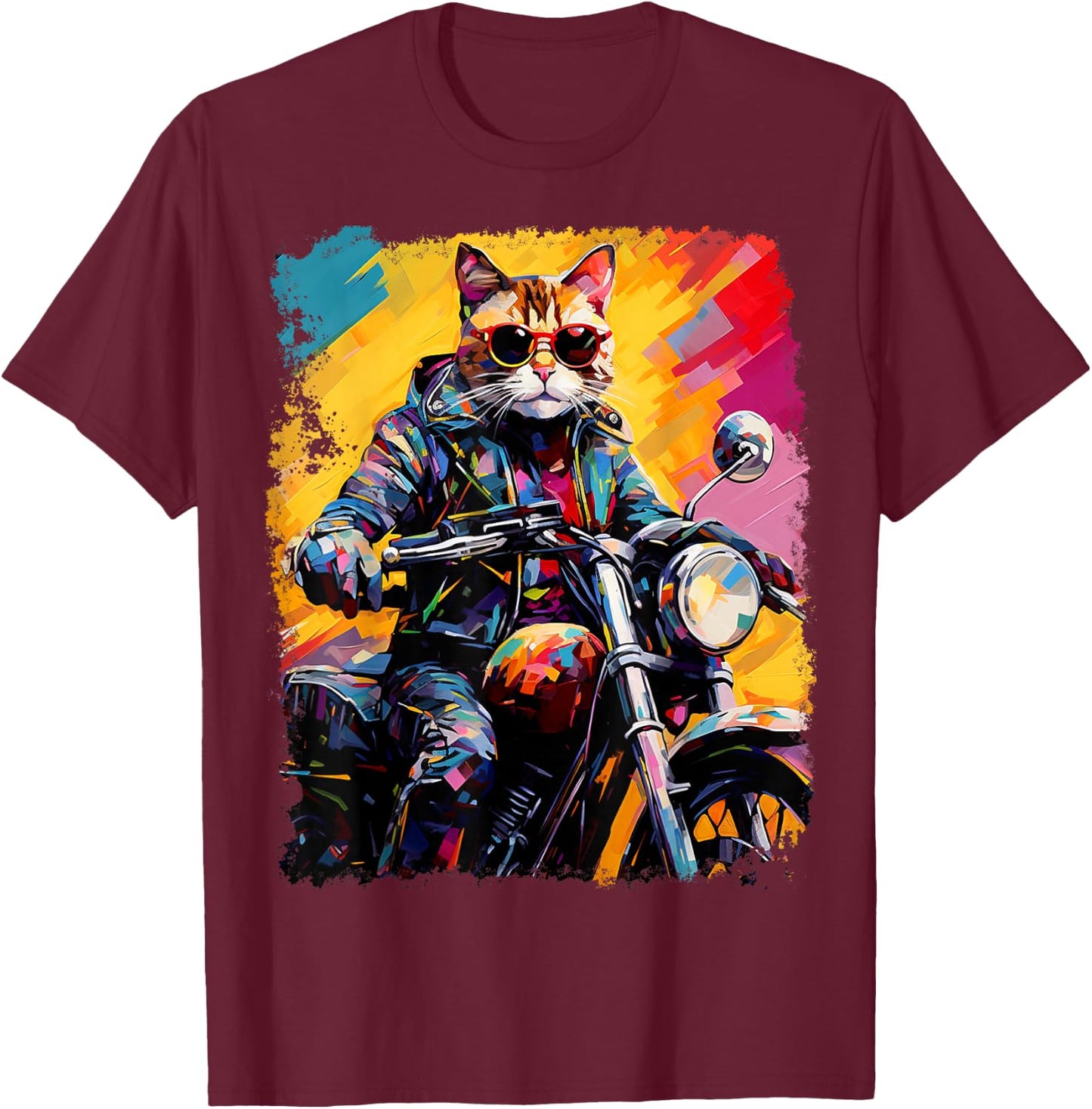 Cat on Motorcycle Women T-Shirt - T-Shirt | Maroon