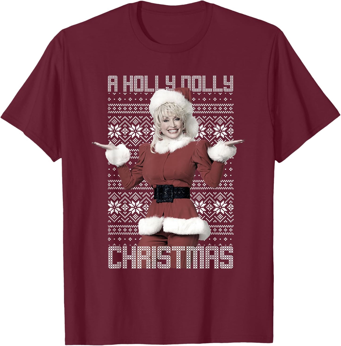 Dolly Parton Christmas Sweater T-Shirt - T-Shirt | Maroon