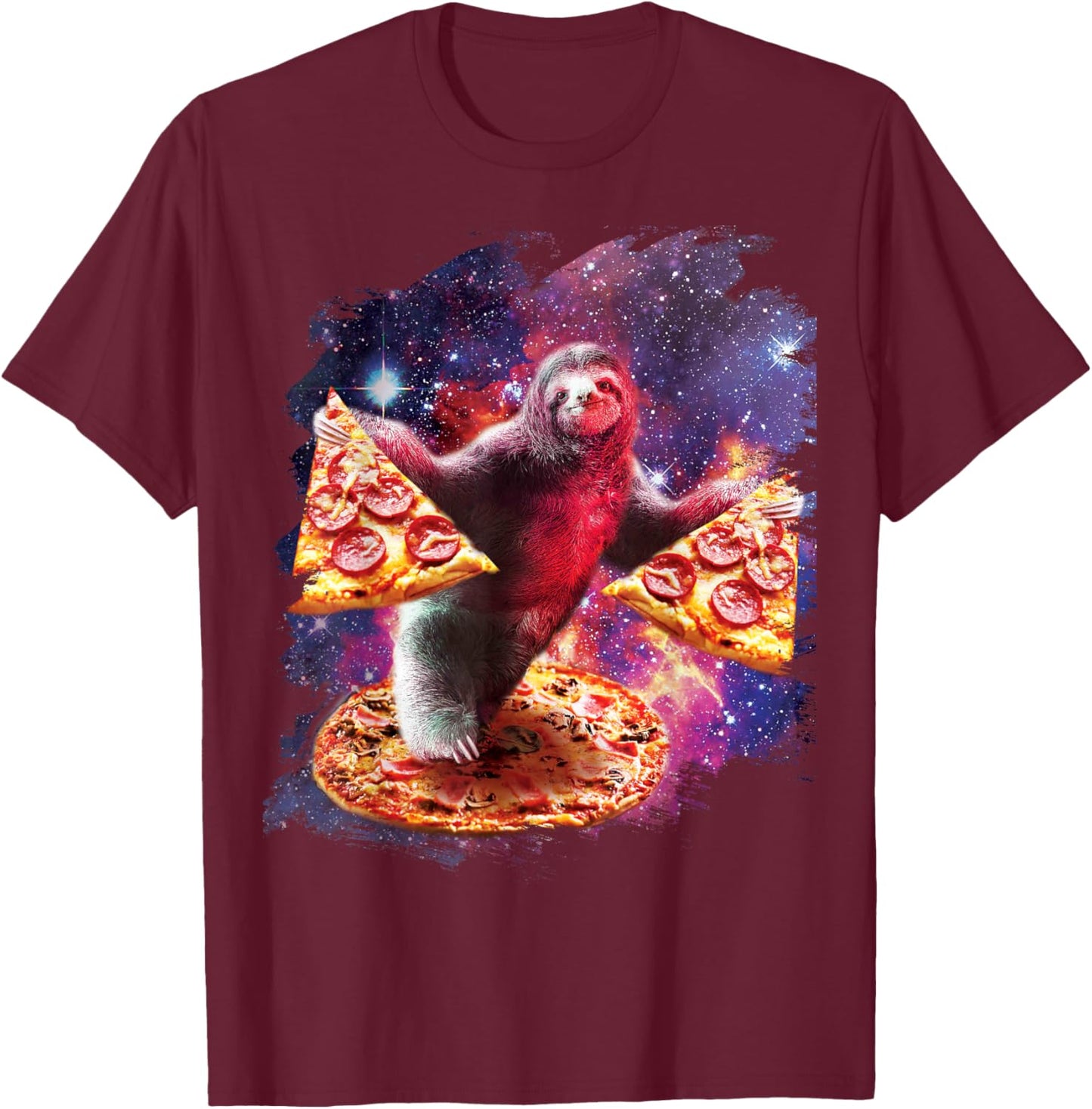 Trippy Space Sloth Turtle - Sloth Pizza T-Shirt - T-Shirt | Maroon
