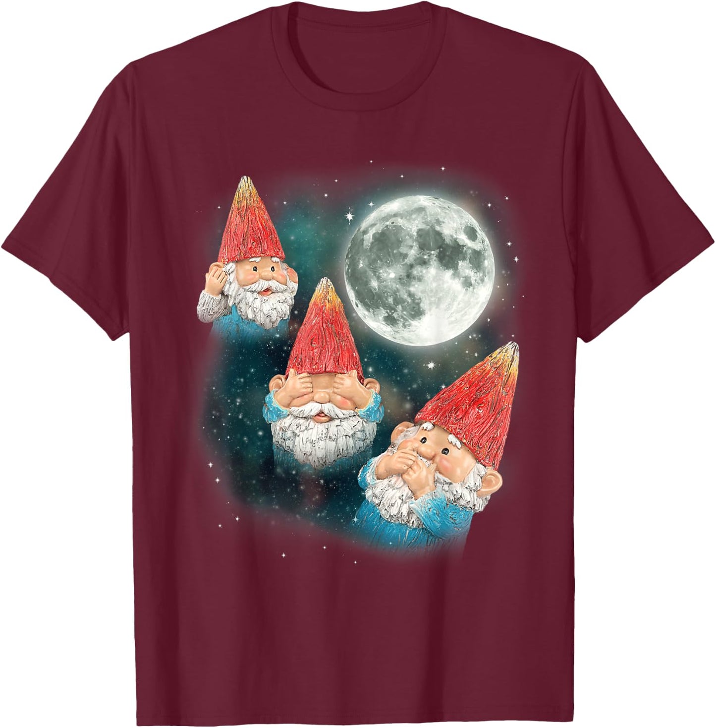 Gnome Shirt | 3 Gnome Moon Magical Galaxy Gnome Costume T-Shirt - T-Shirt | Maroon