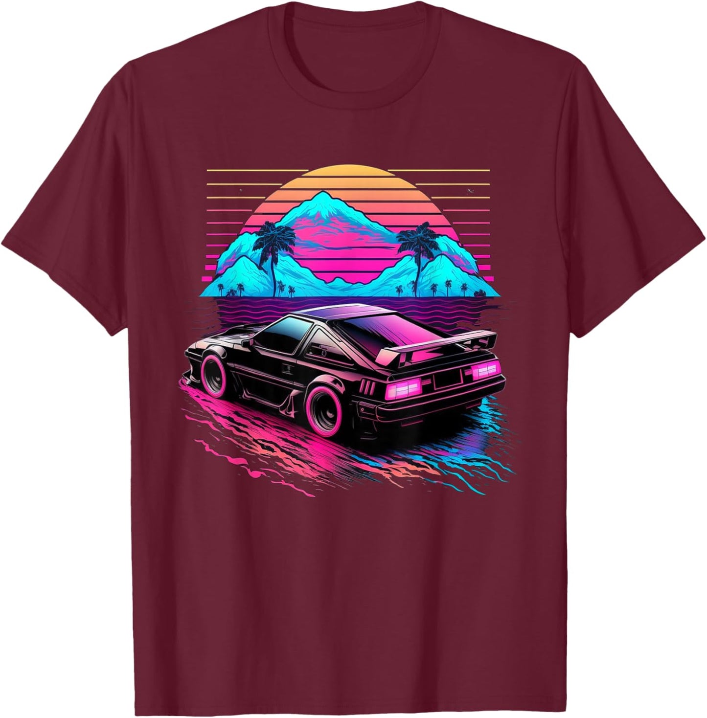 Japanese Retro Futuristic Synthwave Car Racing JDM Tuning T-Shirt - T-Shirt | Maroon