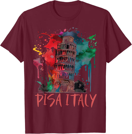 Italy Landmark Pisa Tower Tuscany Leaning Tower of Pisa T-Shirt - T-Shirt | Maroon