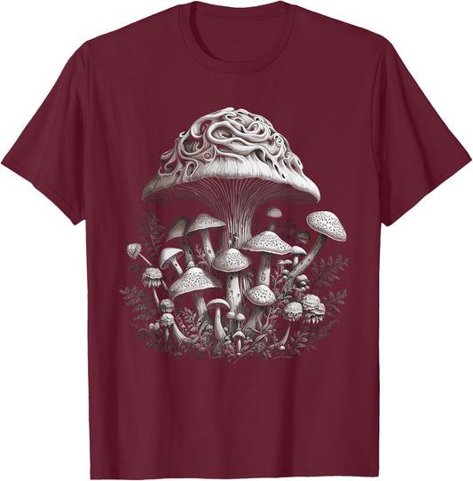Cottagecore Nature Forest Garden Lover Mushroom T-Shirt - T-Shirt | Maroon