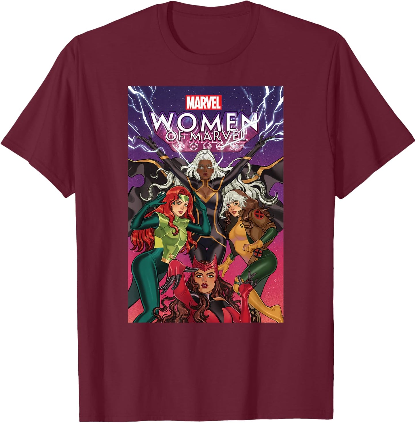 Marvel Women of Marvel Storm Rogue Jean Grey Scarlet Witch T-Shirt - T-Shirt | Maroon