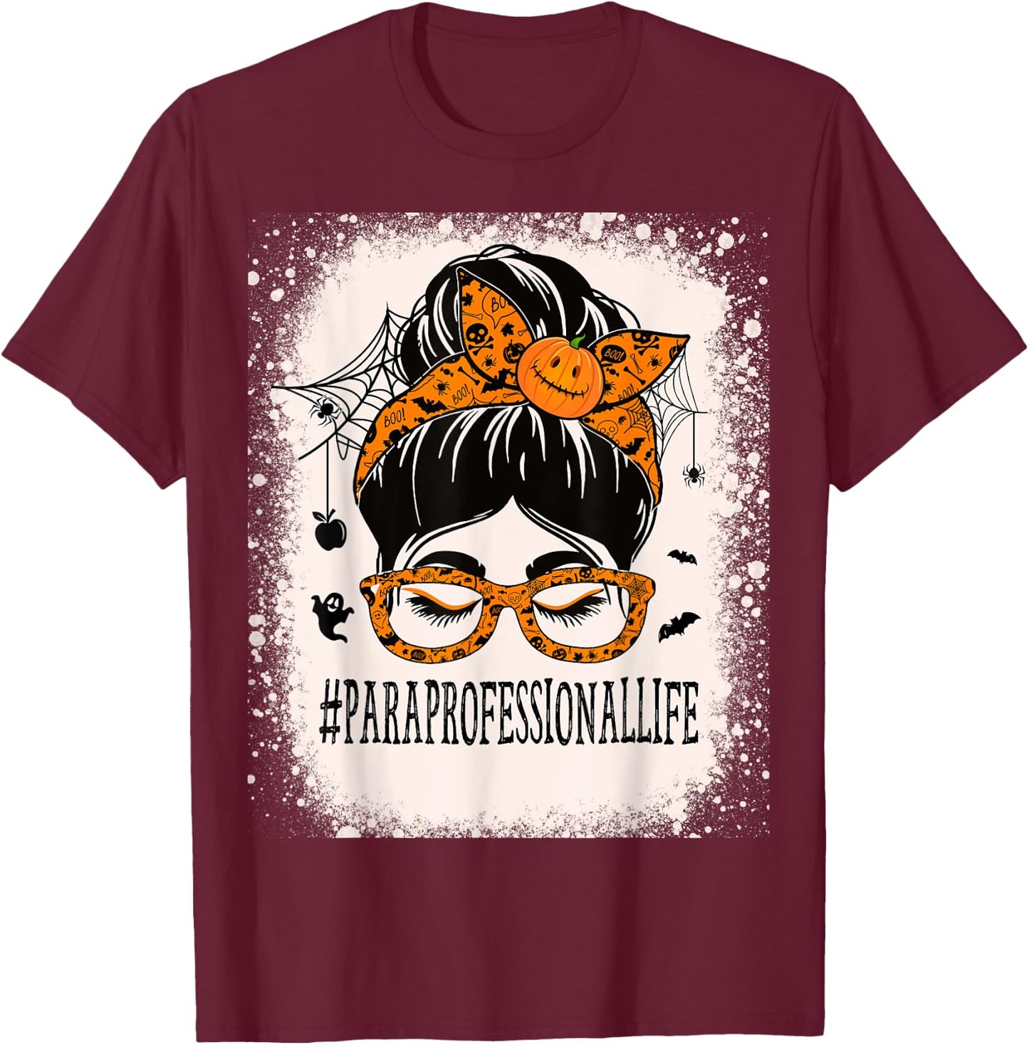 Paraprofessional Halloween Messy Bun Paraeducator T-Shirt - T-Shirt | Maroon