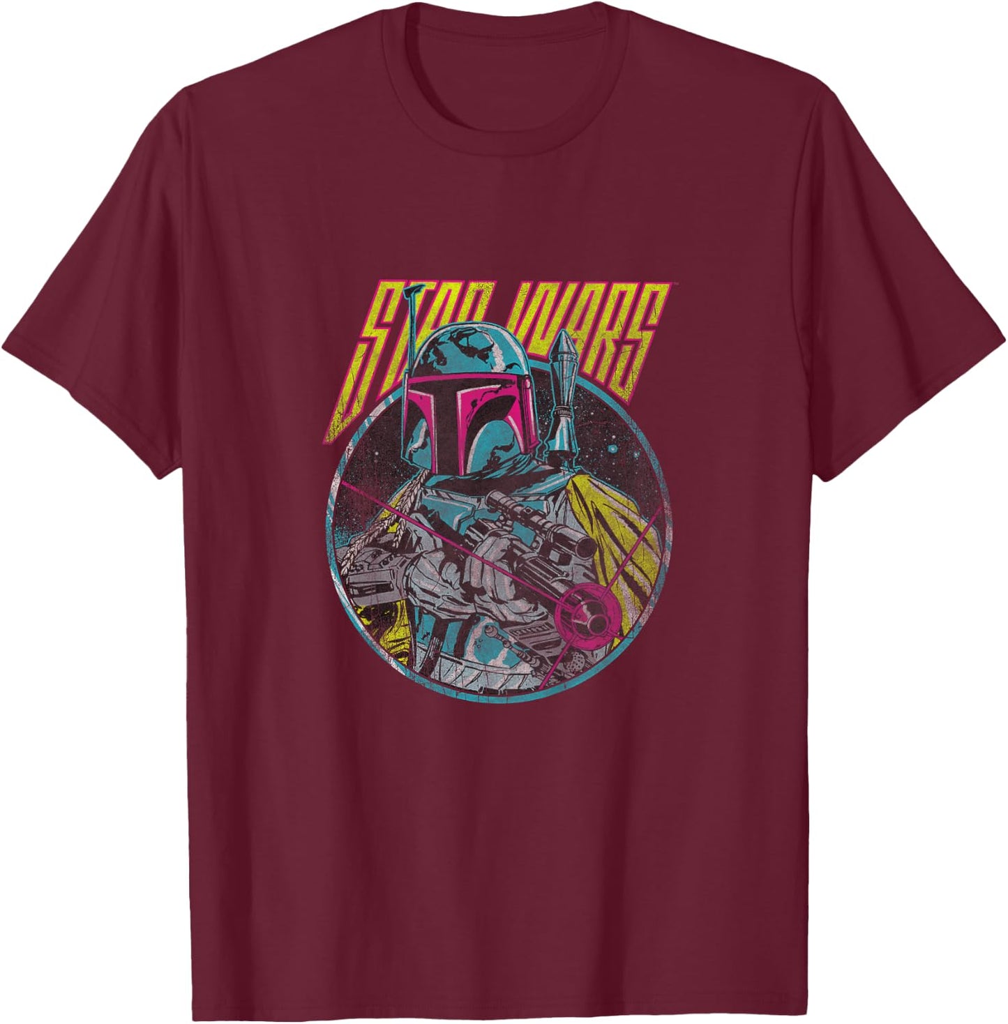 Kids Star Wars Classic Boba Fett Retro Neon Blaster Vintage T-Shirt - T-Shirt | Maroon