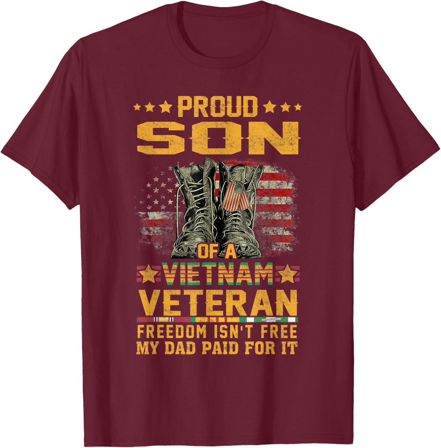 Proud Son Of Vietnam Veteran Patriotic Vet Flag USA for Kids Men T-Shirt - T-Shirt | Maroon