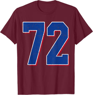 Number 72 Numbered Uniform Sports Team Jersey 72nd Birthday T-Shirt - T-Shirt | Maroon