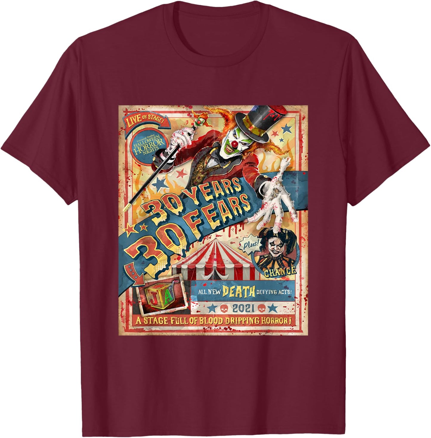 Halloween Horror Nights HHN Jack the Clown T-Shirt - T-Shirt | Maroon