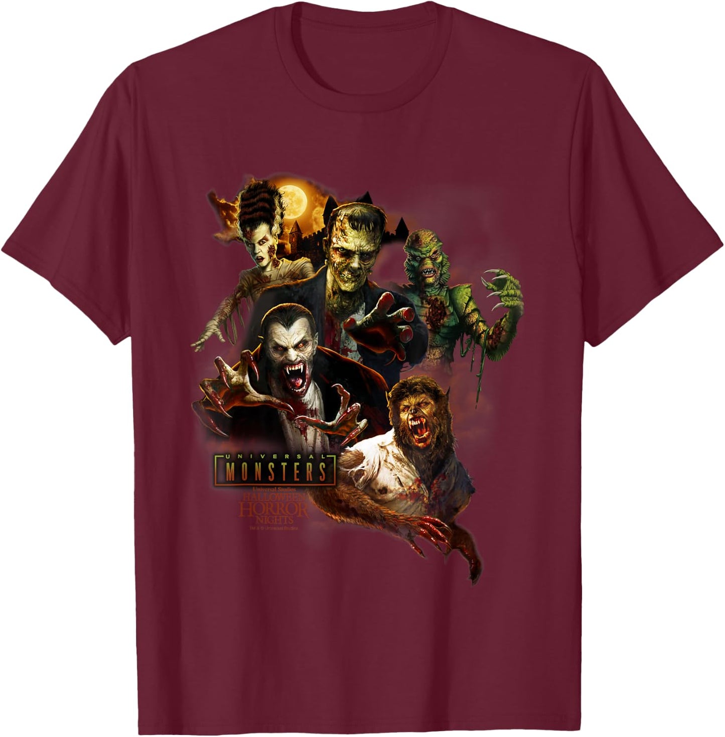 Halloween Horror Nights Universal Monsters T-Shirt - T-Shirt | Maroon