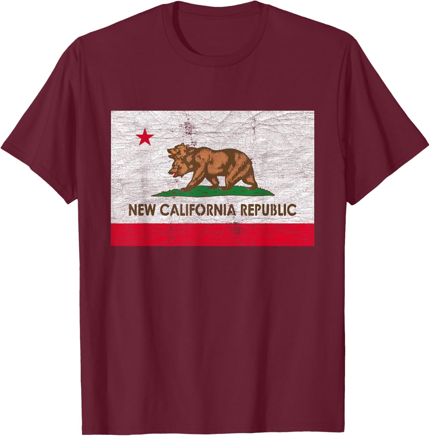 New California Republic Retro Distressed NCR Flag T-Shirt - T-Shirt | Maroon