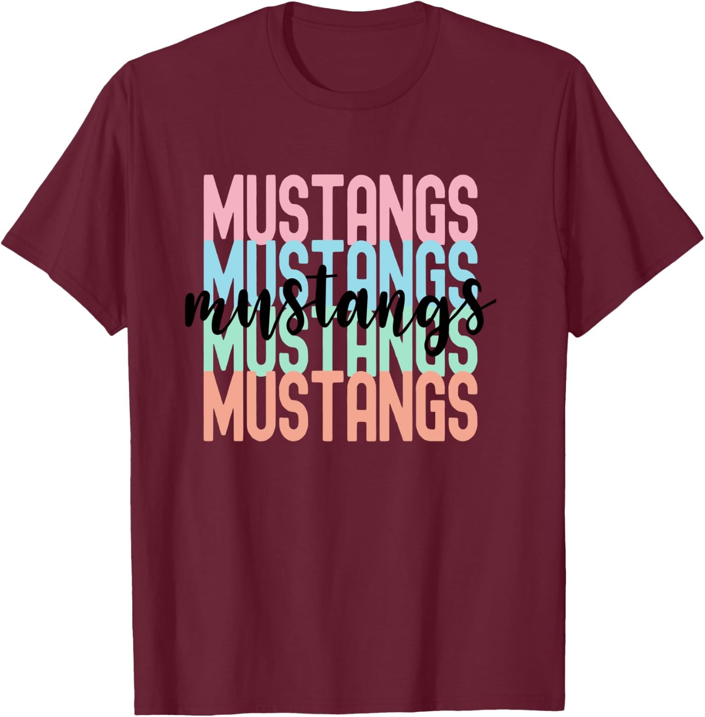 Mustangs Team Mascot School Spirit Game Night T-Shirt - T-Shirt | Maroon