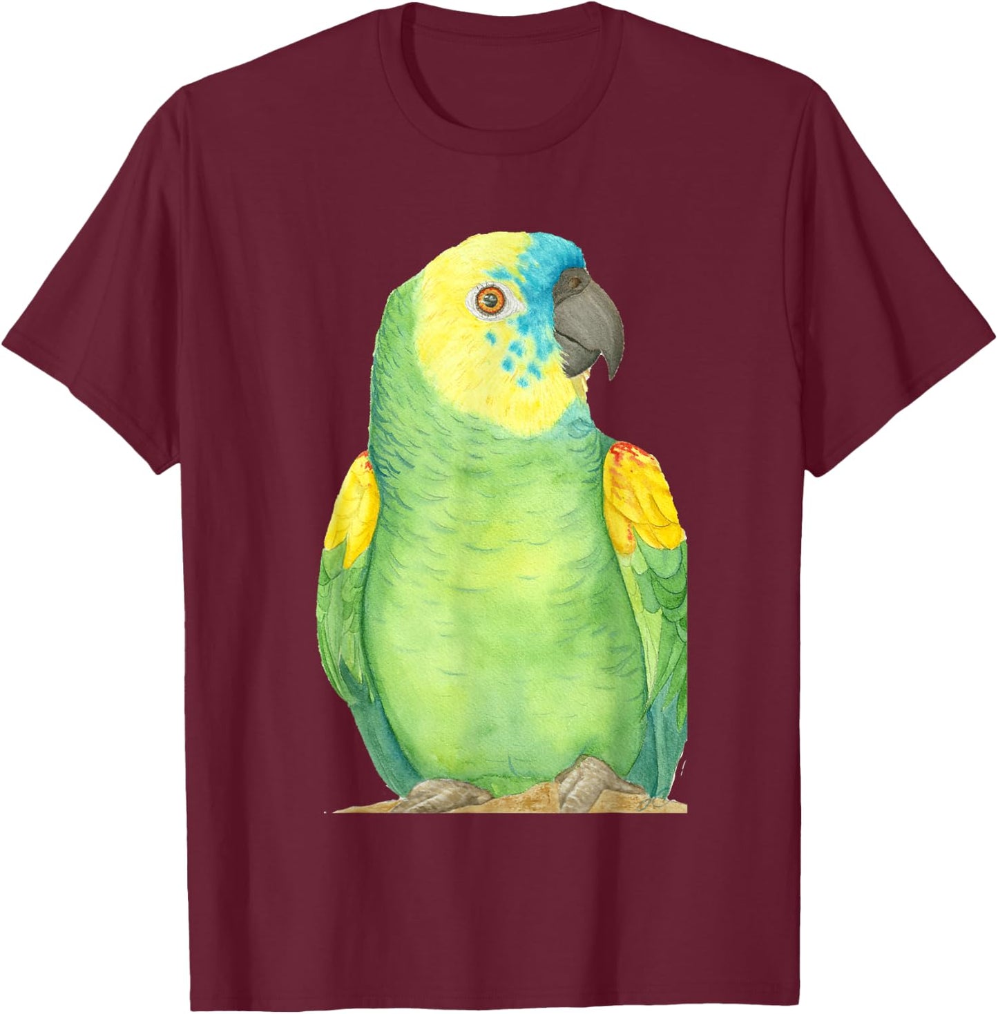 Blue-fronted Amazon Watercolor Parrot Portrait T-Shirt - T-Shirt | Maroon