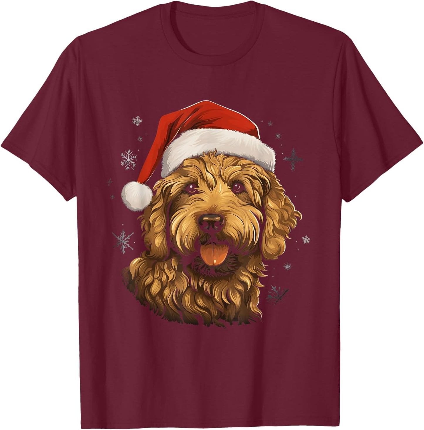 Golden Doodle Dog Dogs Christmas Walk T-Shirt - T-Shirt | Maroon