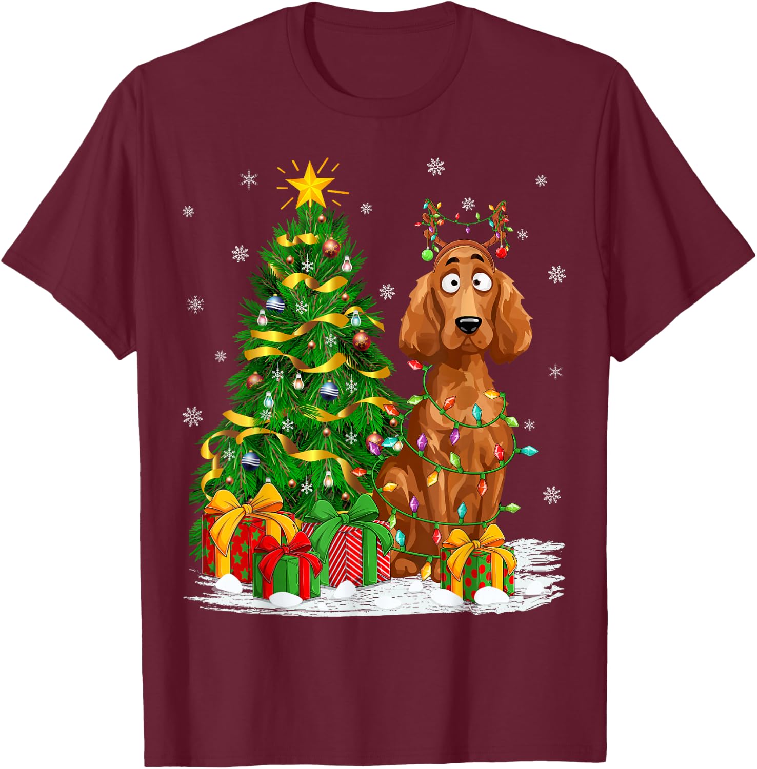 Irish Setter Dog Lover Xmas Lighting Irish Setter Christmas T-Shirt - T-Shirt | Maroon