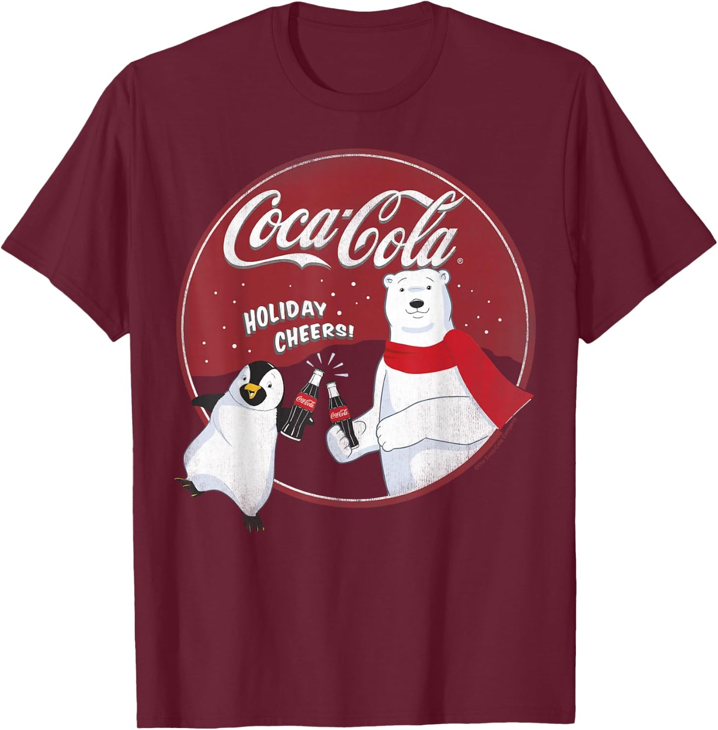 Coca-Cola Holiday Cheers Polar Bear Circle Logo T-Shirt - T-Shirt | Maroon
