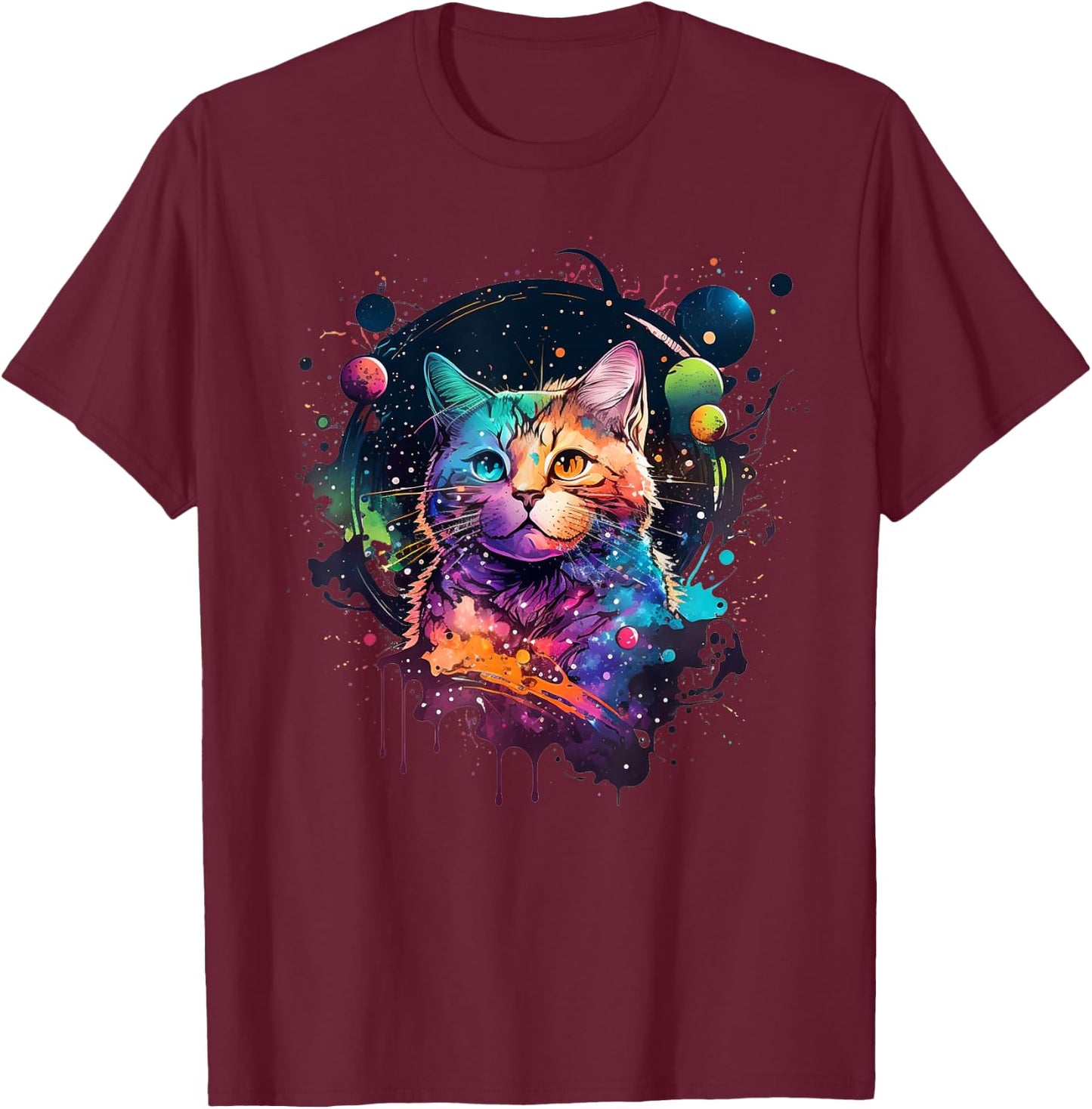 Cat Space Cat Galaxy Kitten Space Kitten Cat Women Kids T-Shirt - T-Shirt | Maroon