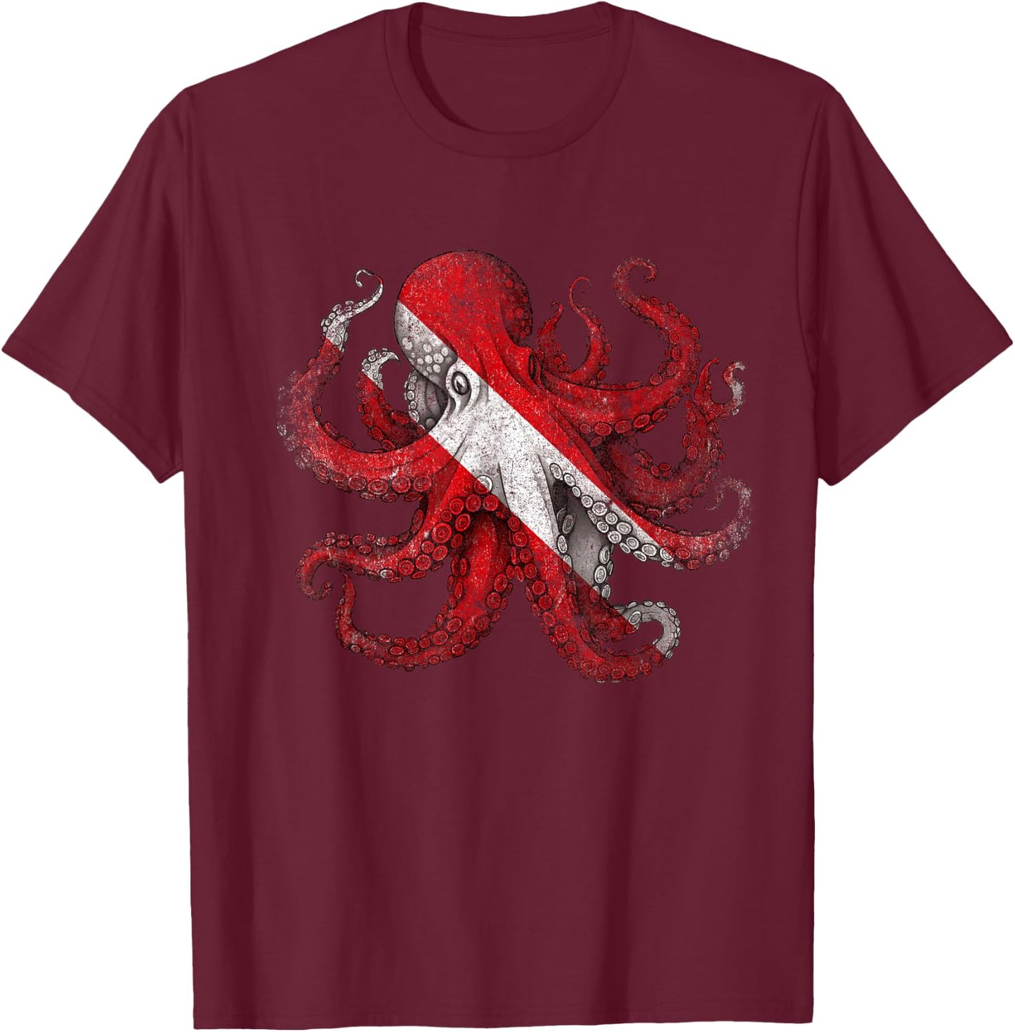 Octopus Scuba Kraken Dive Diving Flag T-Shirt - T-Shirt | Maroon