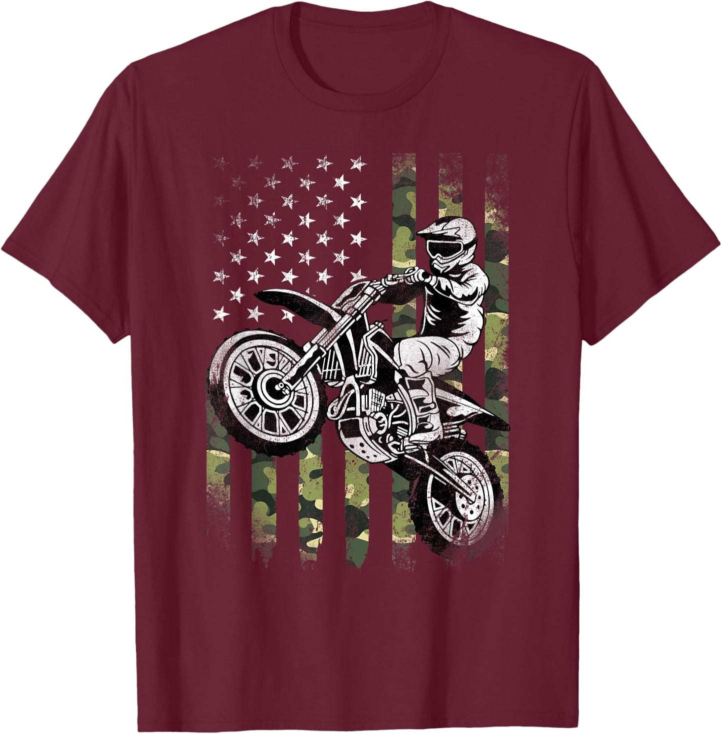 Dirt Bike American Camo Flag Motocross Dirtbike Biker T-Shirt - T-Shirt | Maroon
