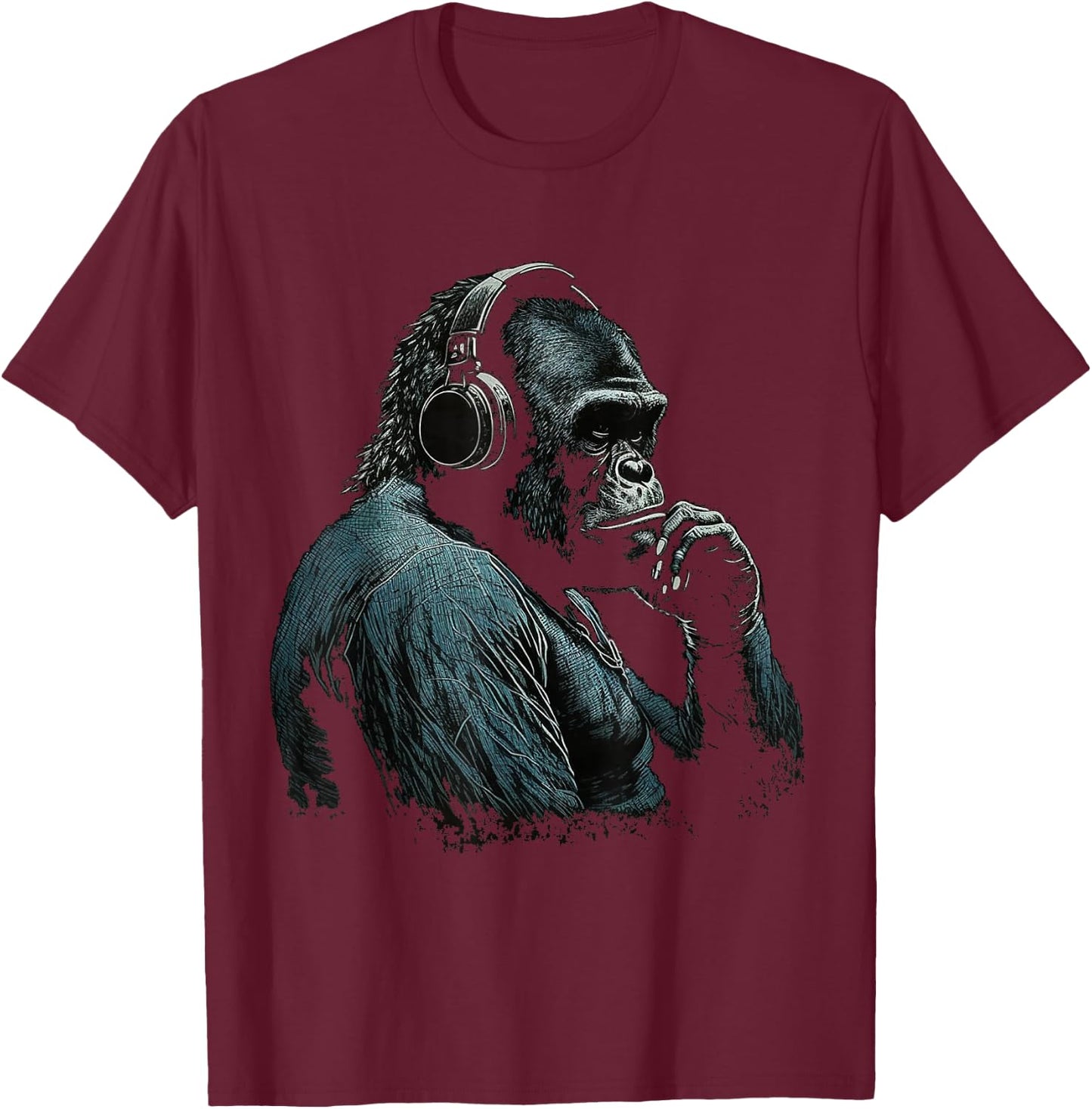 Gorilla Music Artwork Monkey Art Animal T-Shirt - T-Shirt | Maroon