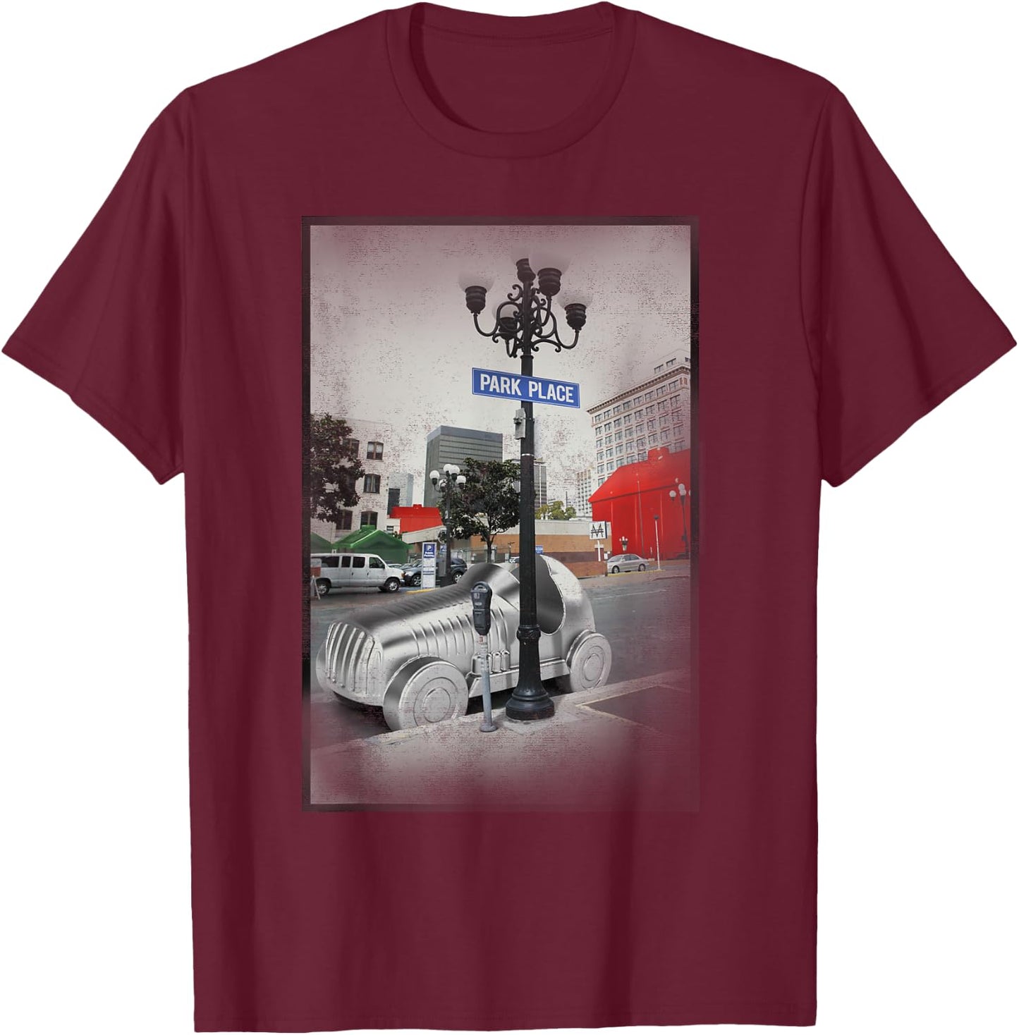 Monopoly Game Piece Car Park Place Vintage Picture Poster T-Shirt - T-Shirt | Maroon