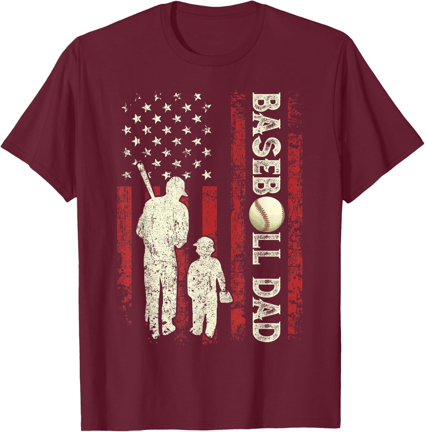 Fathers Day Baseball Dad USA Flag Gifts For Dad Men Baseball T-Shirt - T-Shirt | Maroon