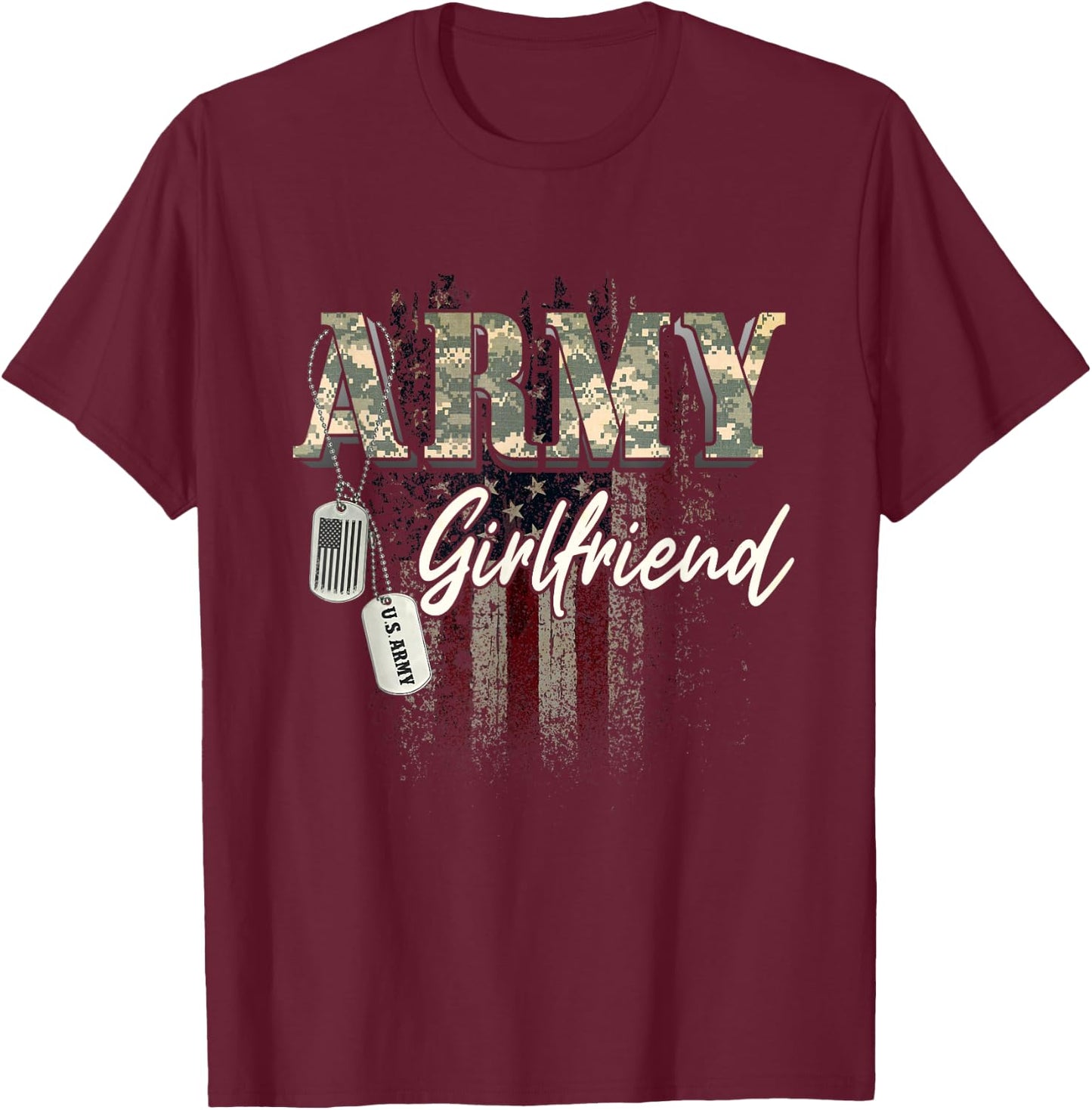 Proud Army Girlfriend American Veteran Military Gift T-Shirt - T-Shirt | Maroon