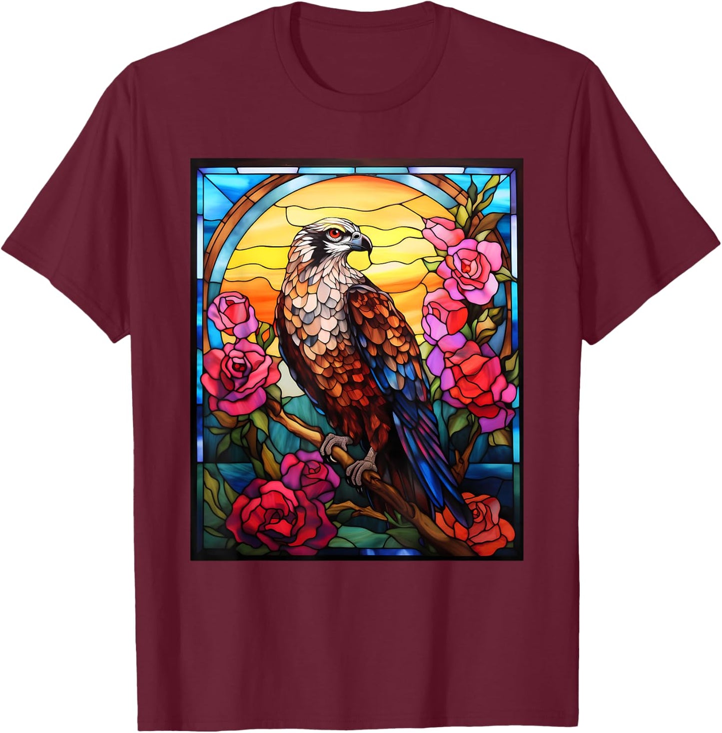 Stained Glass Style Osprey T-Shirt - T-Shirt | Maroon