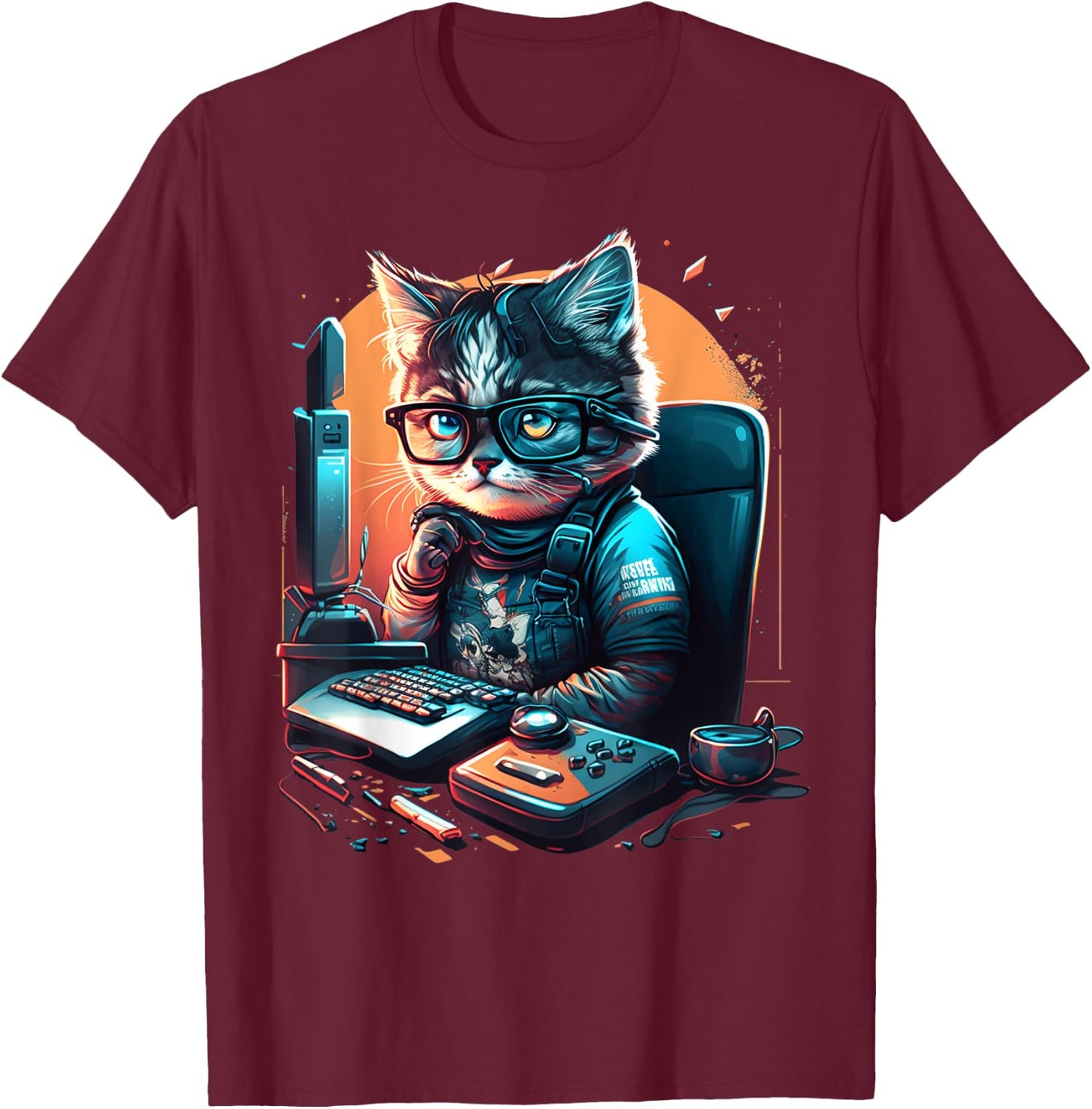 Cat Work On Computers with glasses cute cats Computer Nerd T-Shirt - T-Shirt | Maroon