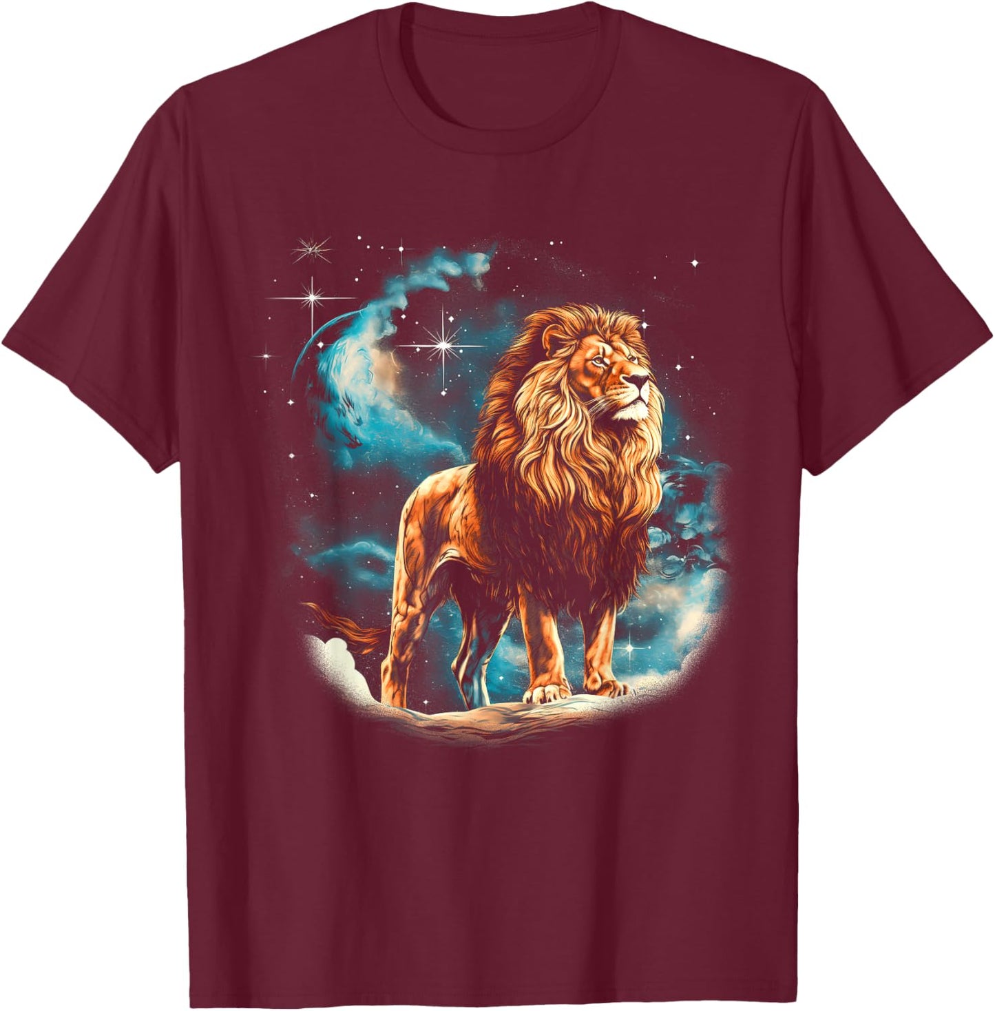 Starry Sky Proud Lion Male T-Shirt - T-Shirt | Maroon