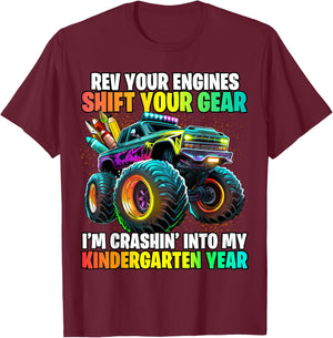 Back to School Kindergarten Monster Truck First Day Boys T-Shirt - T-Shirt | Maroon