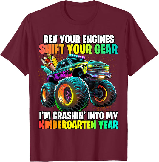 Back to School Kindergarten Monster Truck First Day Boys T-Shirt - T-Shirt | Maroon