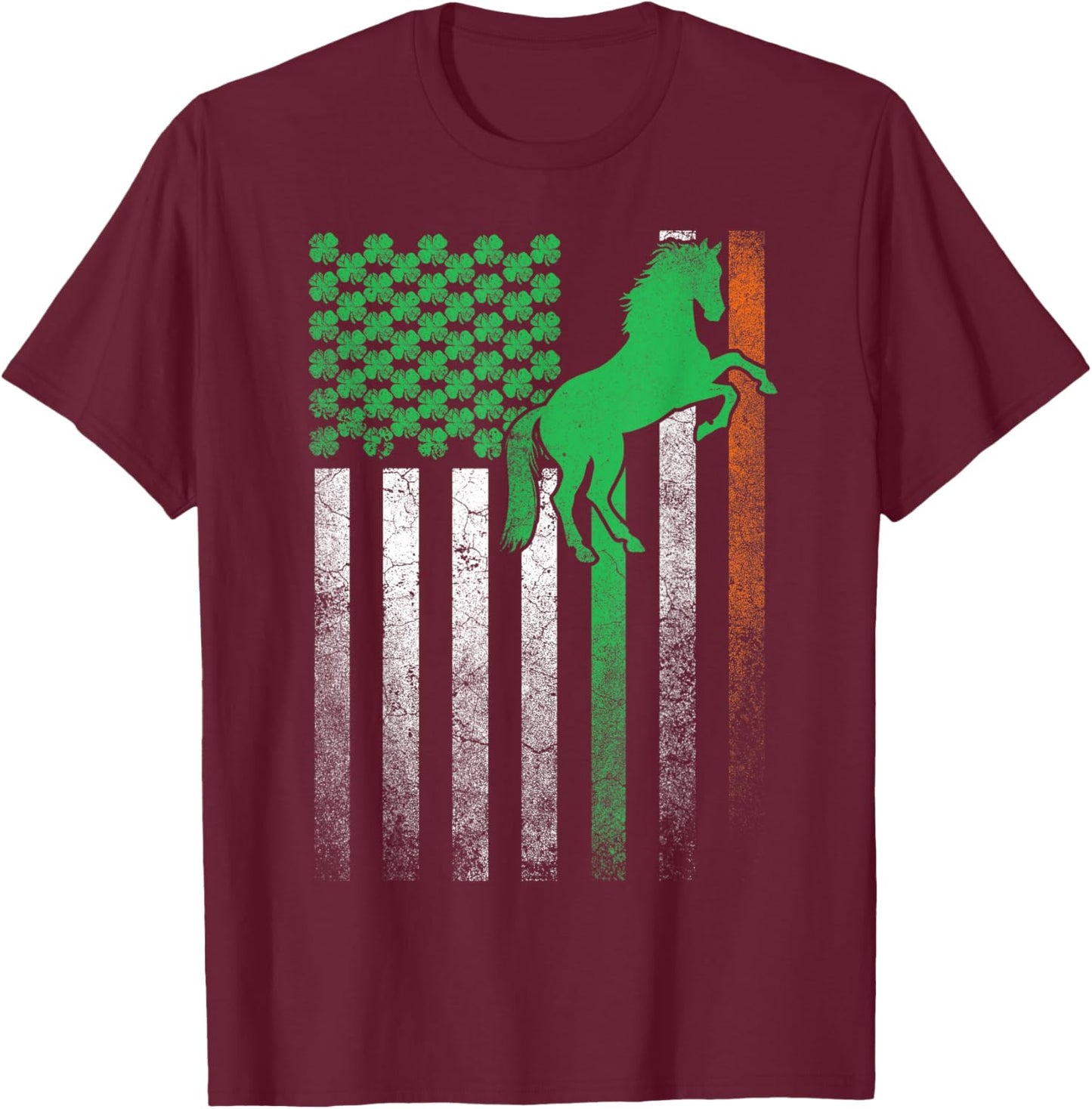 Horse Gift St. Patrick's Day Irish American Flag Ireland Women Kids Men T-Shirt - T-Shirt | Maroon