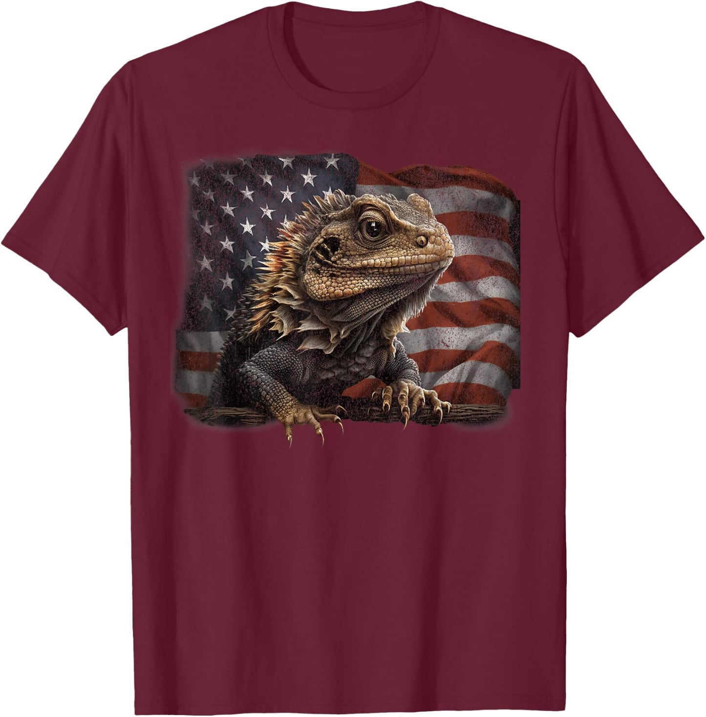 Bearded Dragon USA American Flag 4th of July Lizard Gifts T-Shirt - T-Shirt | Maroon