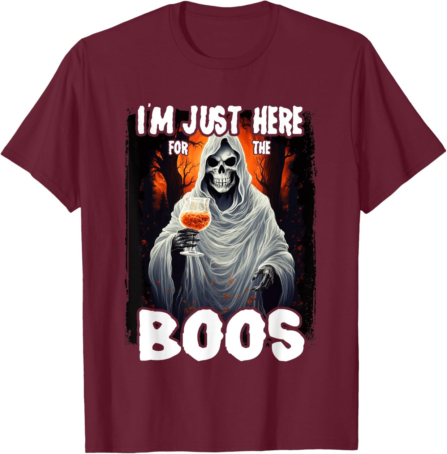 I'm Just Here For The Boos Ghost Funny Men Women Halloween T-Shirt - T-Shirt | Maroon
