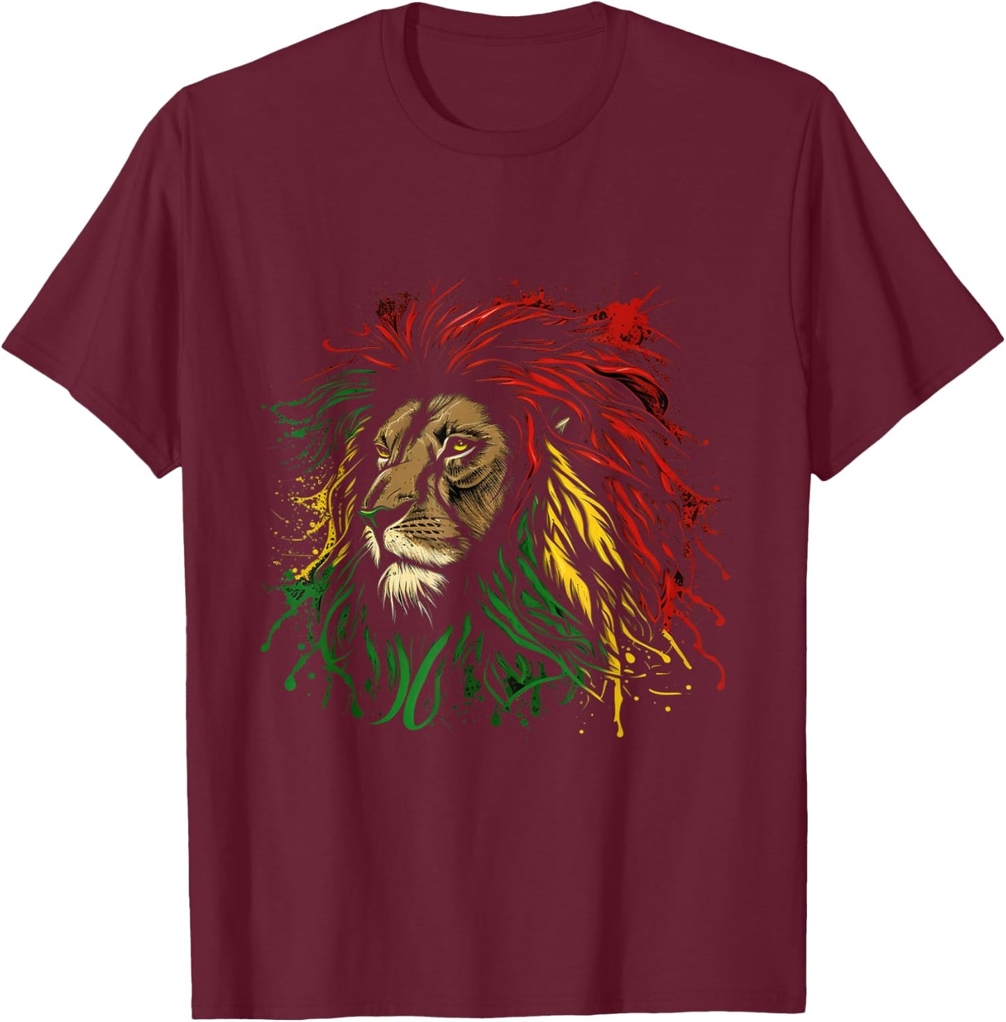 Rasta Reggae Lion Of Judah Jamaican Roots Rastafari Lion T-Shirt - T-Shirt | Maroon