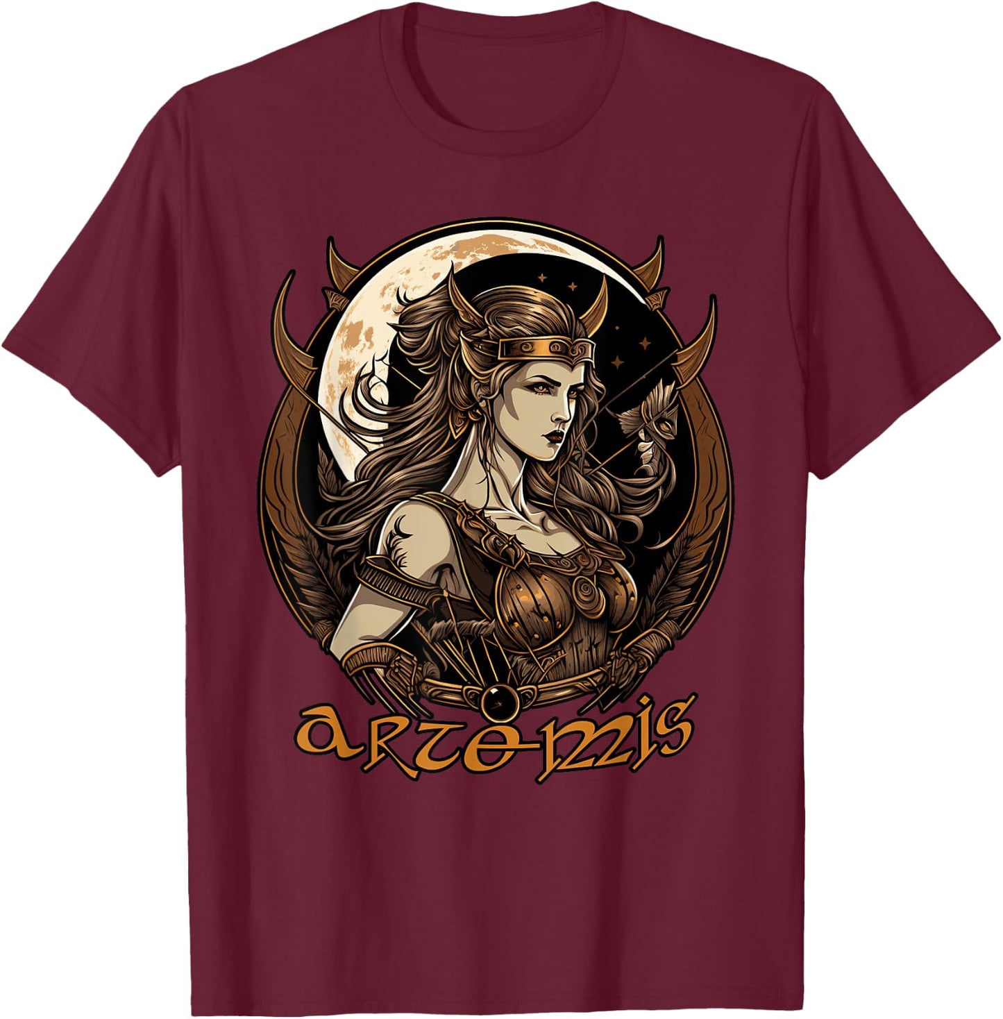 Greek Goddess Artemis Ancient Greece Deities - -Adults - Black - Small - Short Sleeve - - Regular Fit - Cotton 65%, Polyester 35% T-Shirt - T-Shirt | Maroon