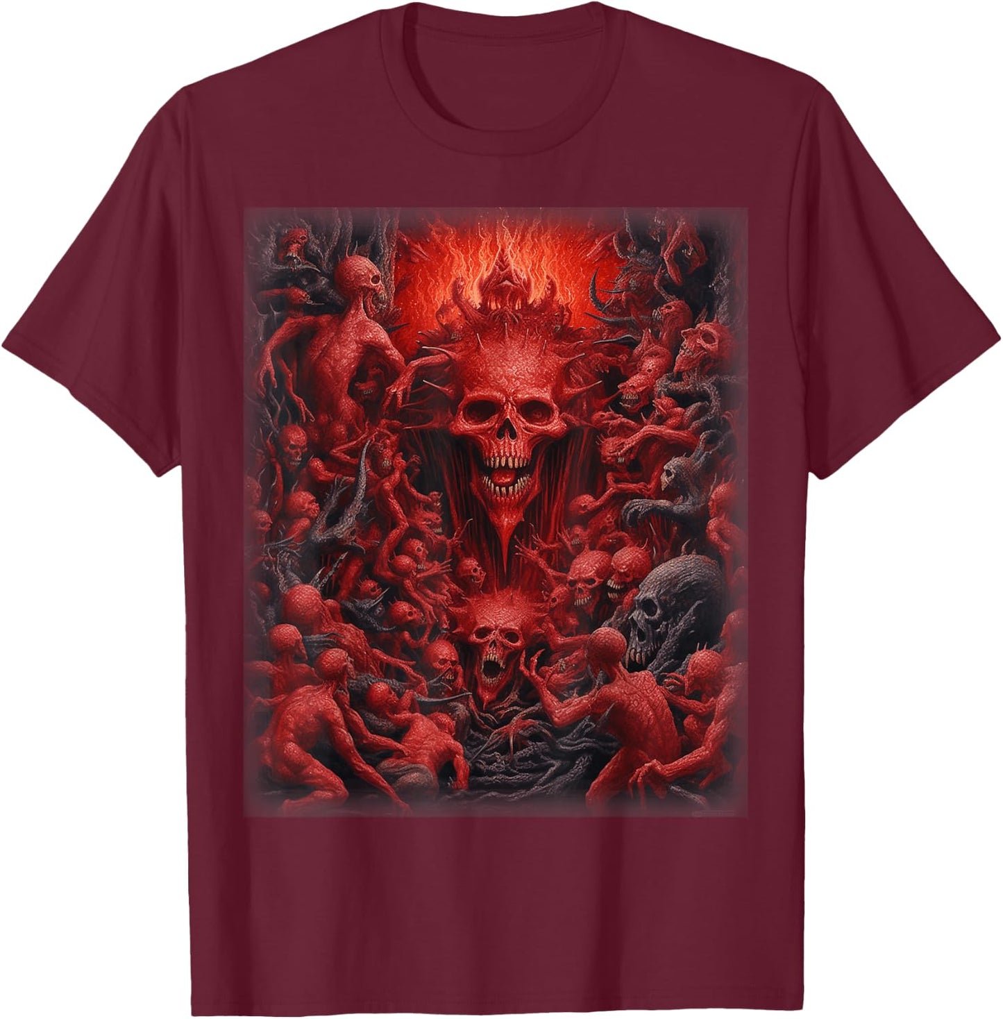 Visions of Hell | Satan Devils Demons Monster Skeleton Skull T-Shirt - T-Shirt | Maroon
