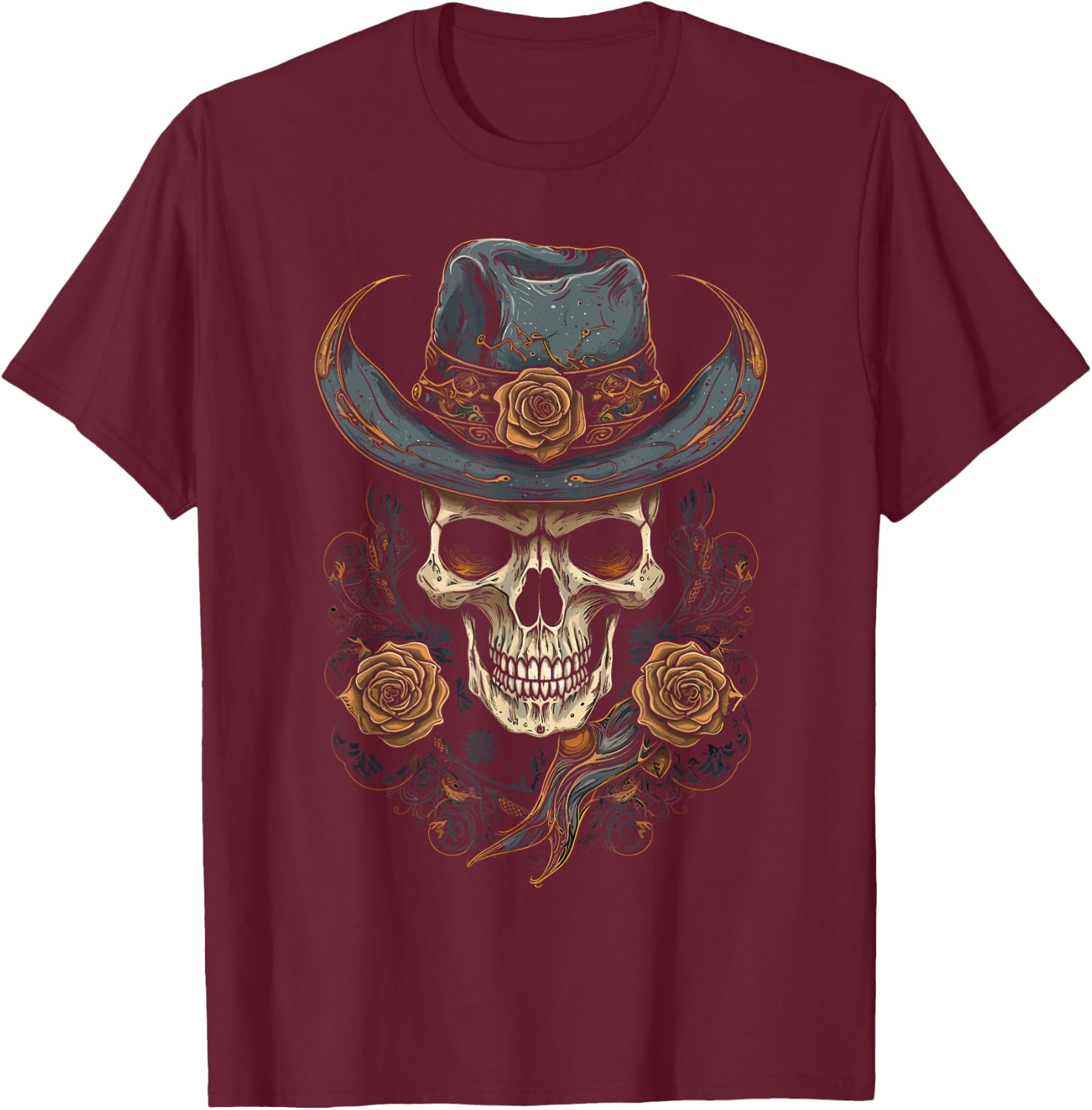 Gothic Y'allternative Aesthetic Western Skull , Men T-Shirt - T-Shirt | Maroon